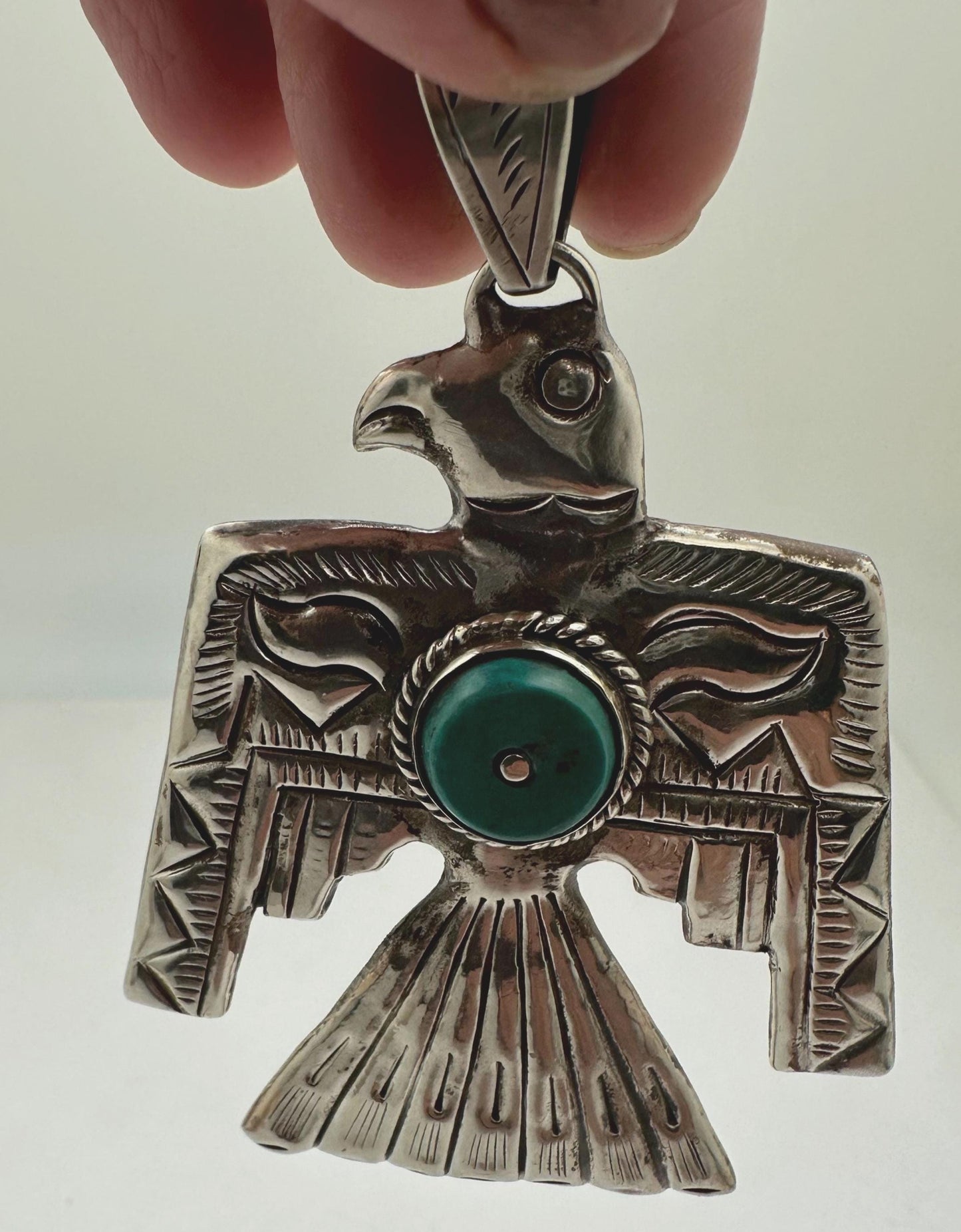 Thunder bird pendant, handcrafted, turquoise, Tibetan silver,79mmX55mm