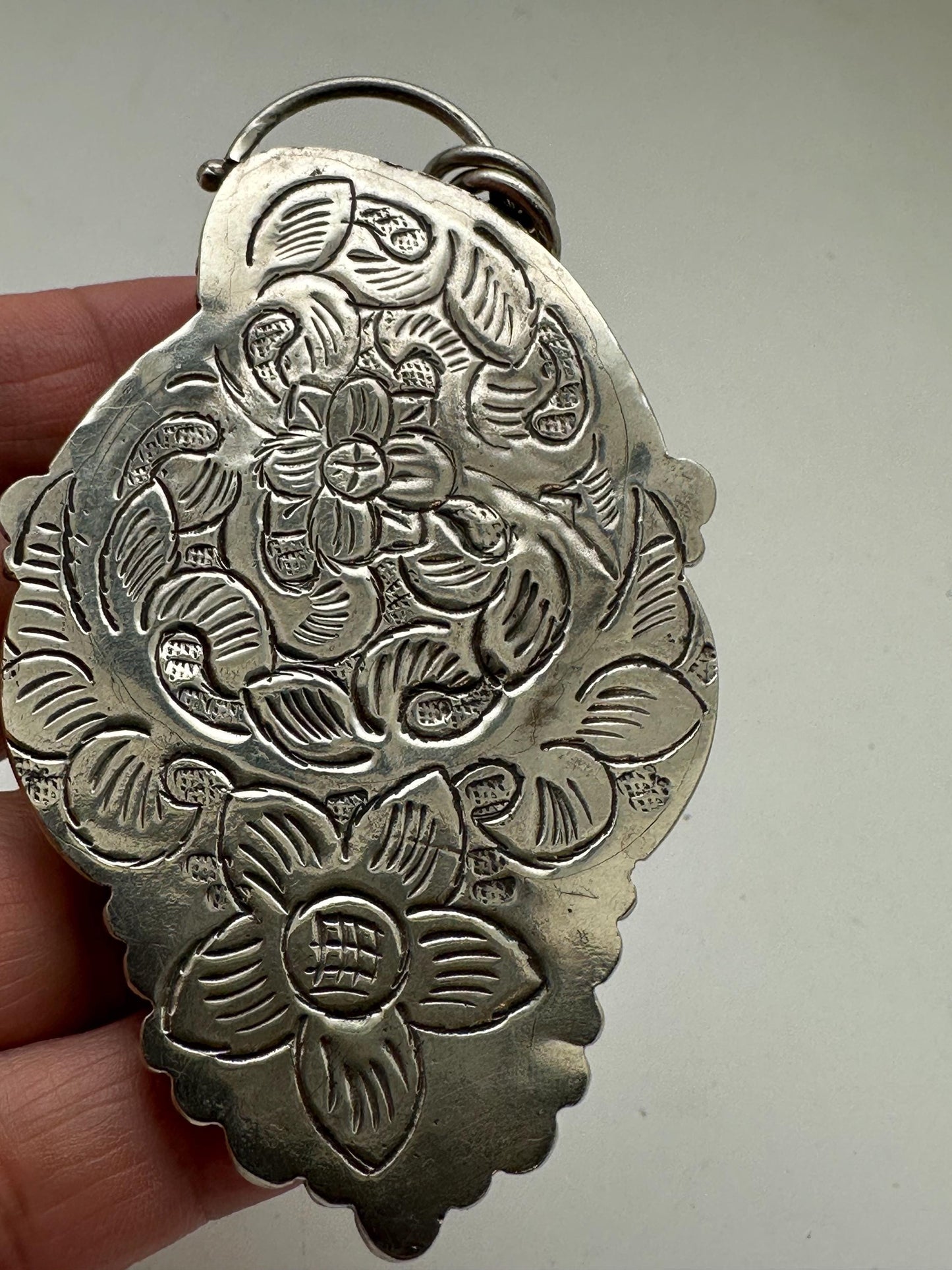 Ammonite fossil pendant, handcrafted, Tibetan silver,floral design,Nepalese,82mmX45mm weighs about 56 gm