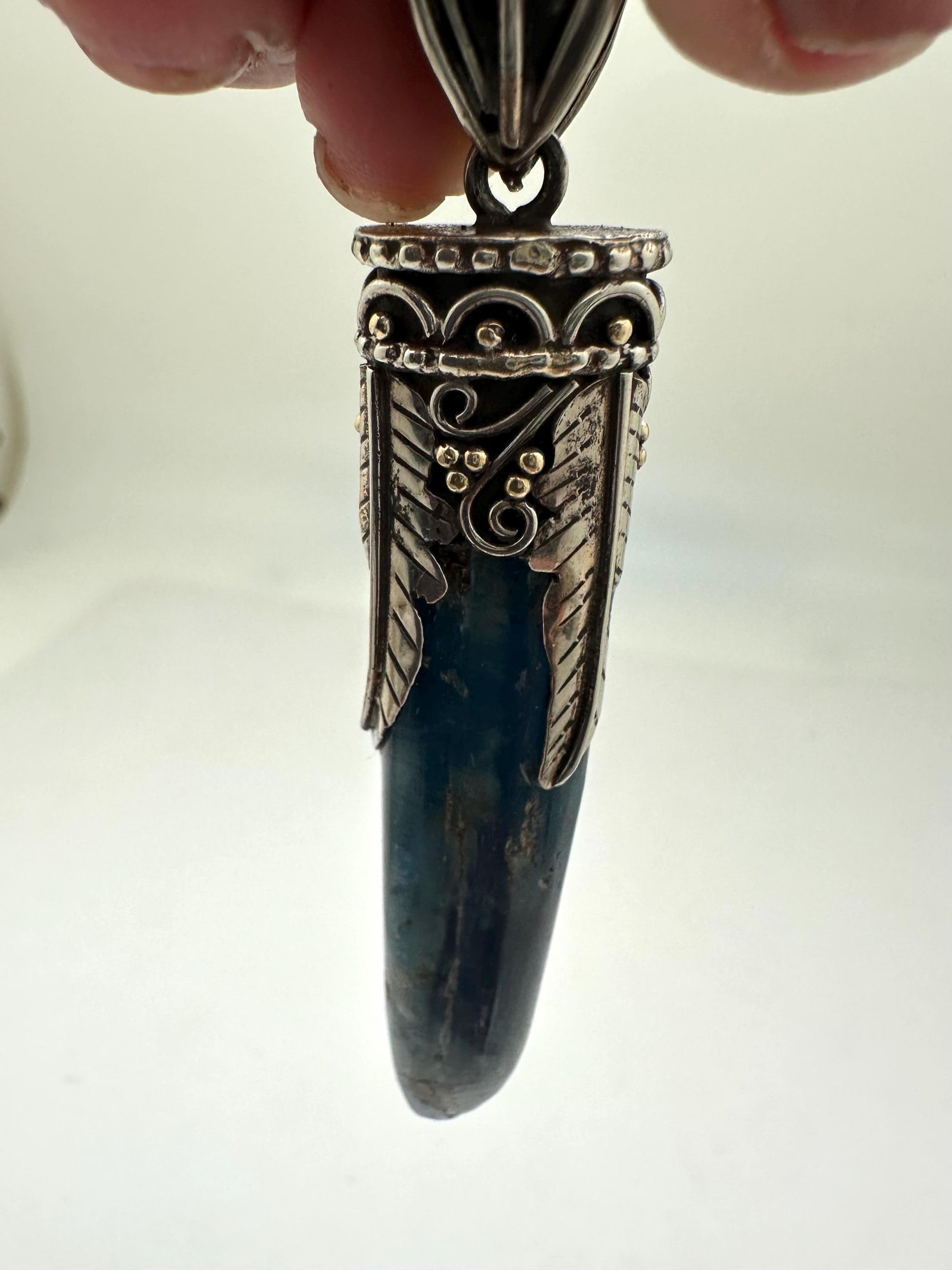 Kyanite pendant ,handcrafted, Tibetan silver,floral,Nepalese,81mmX12mm,weighs about 24gm