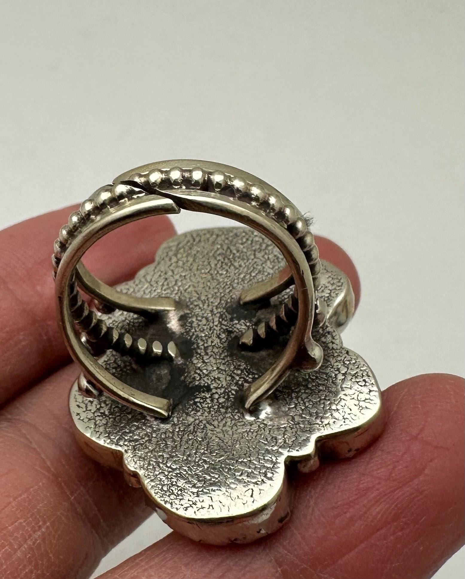 Handcrafted Turquoise Floral Ring, Tibetan Repousse Silver, Ethnic Style, Adjustable