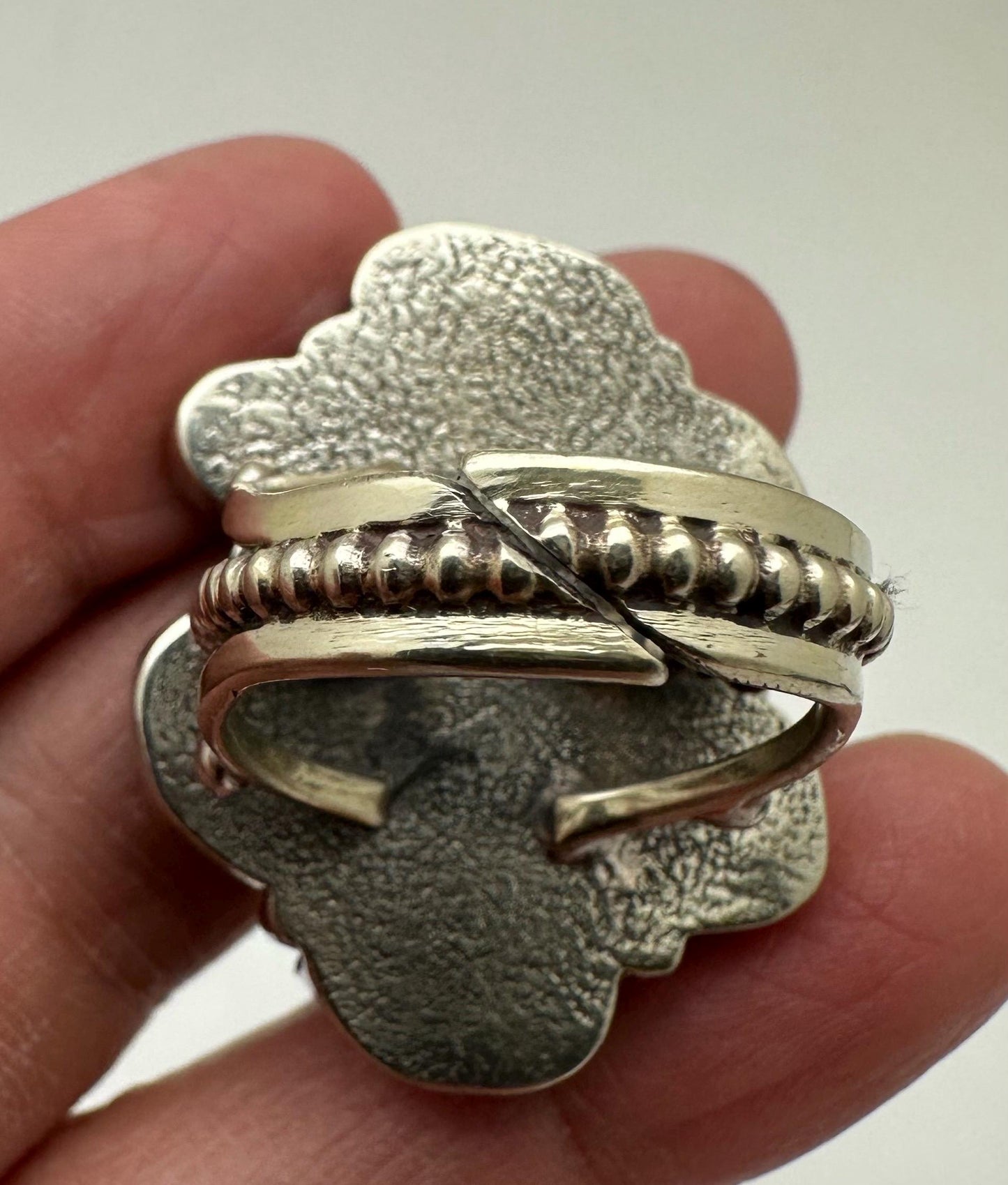 Handcrafted Turquoise Floral Ring, Tibetan Repousse Silver, Ethnic Style, Adjustable