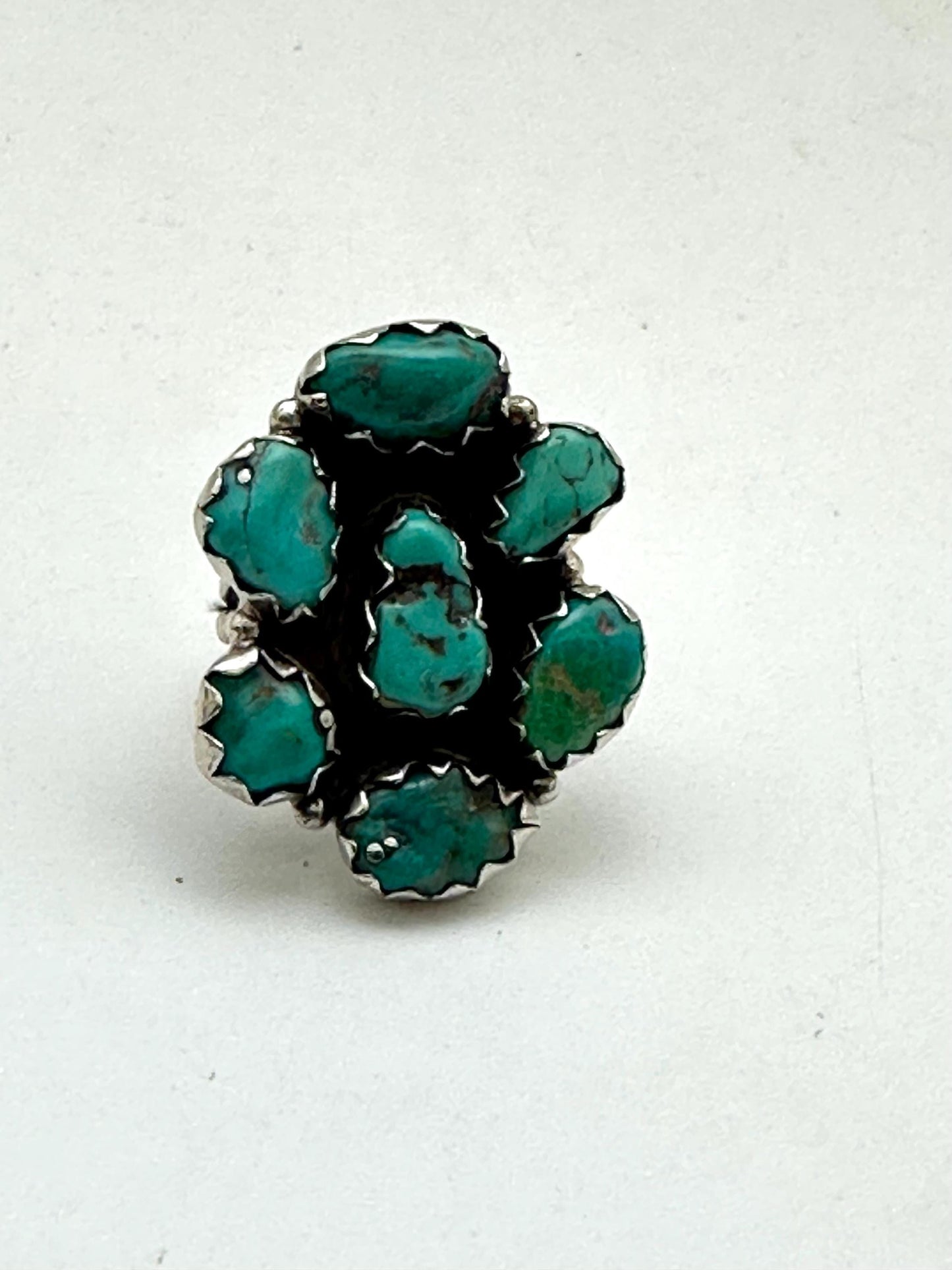 Handcrafted Turquoise Floral Ring, Tibetan Repousse Silver, Ethnic Style, Adjustable