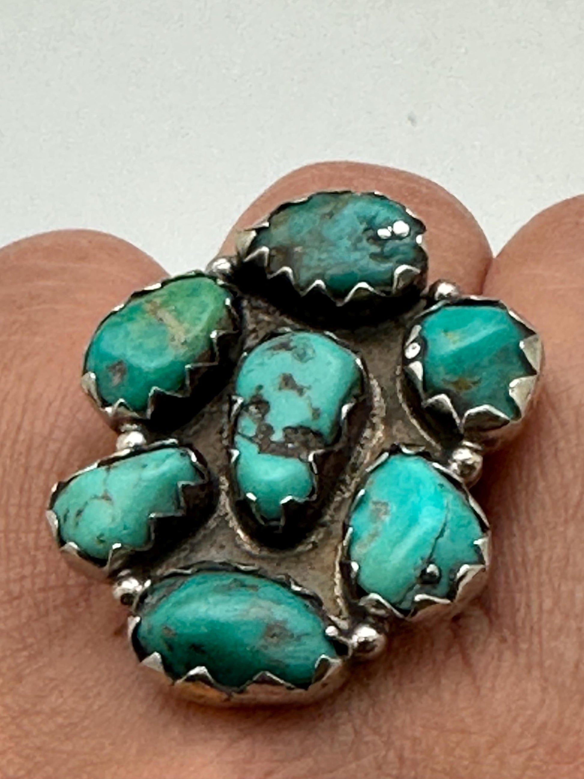 Handcrafted Turquoise Floral Ring, Tibetan Repousse Silver, Ethnic Style, Adjustable