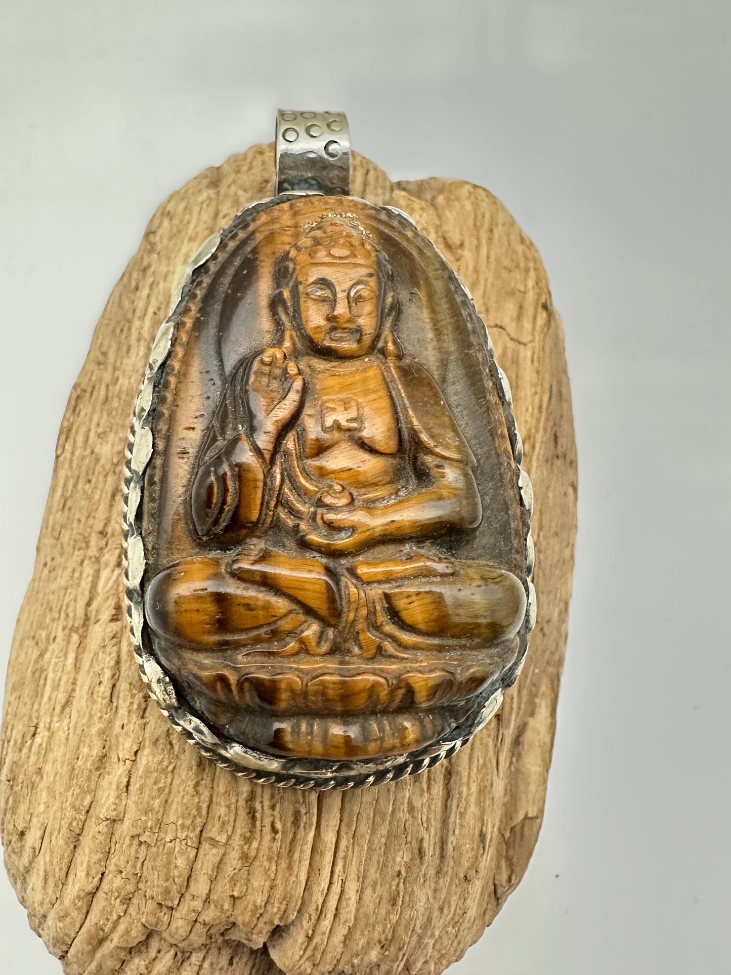 Handcarved, Tigereye Buddha pendant,Tibetan silver,Meditation,Spiritual,35mmX60mm