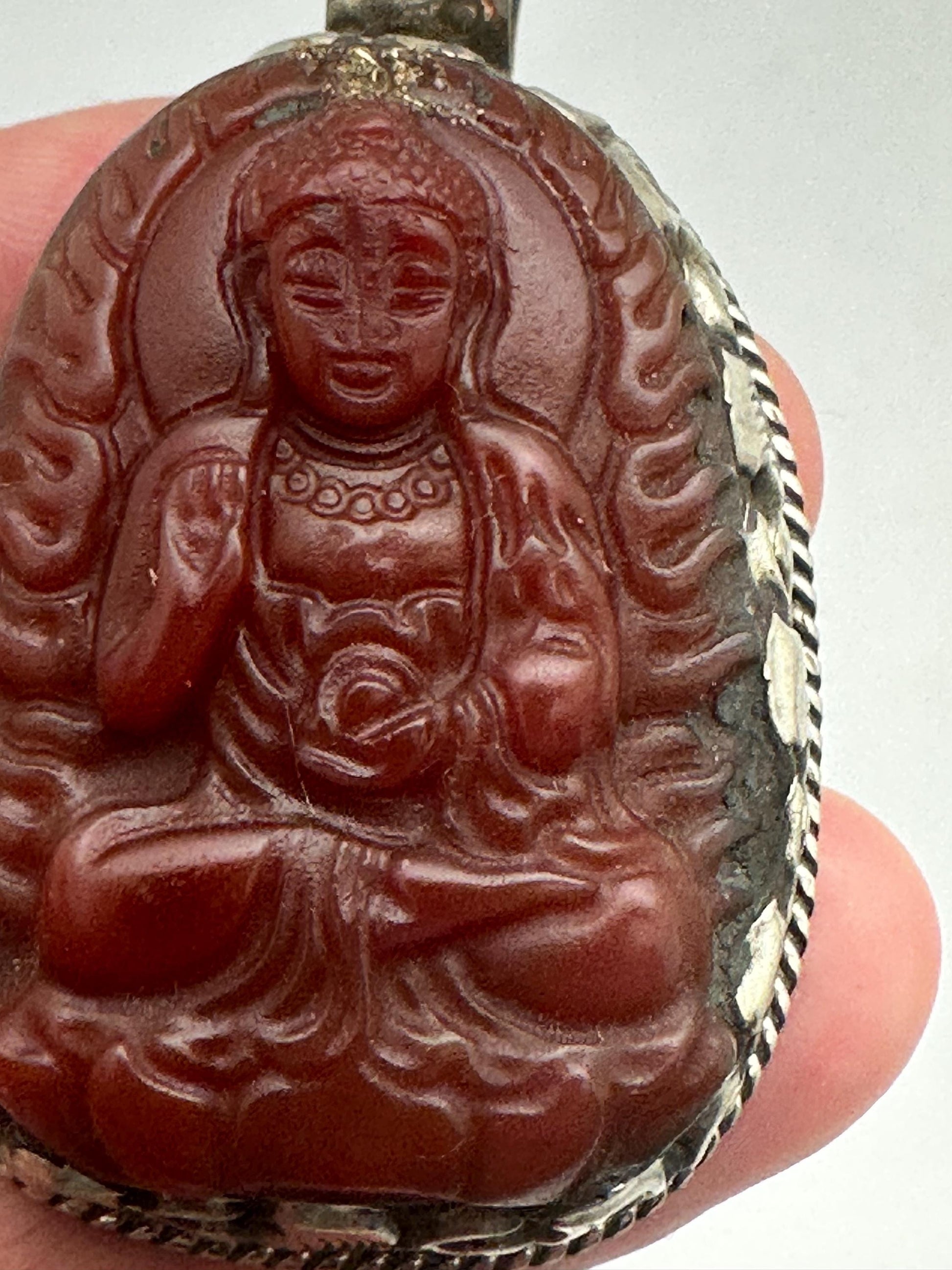 Carnilian carved Buddha pendant,handcrafted,Tibetan silver,spiritual,meditation,yoga