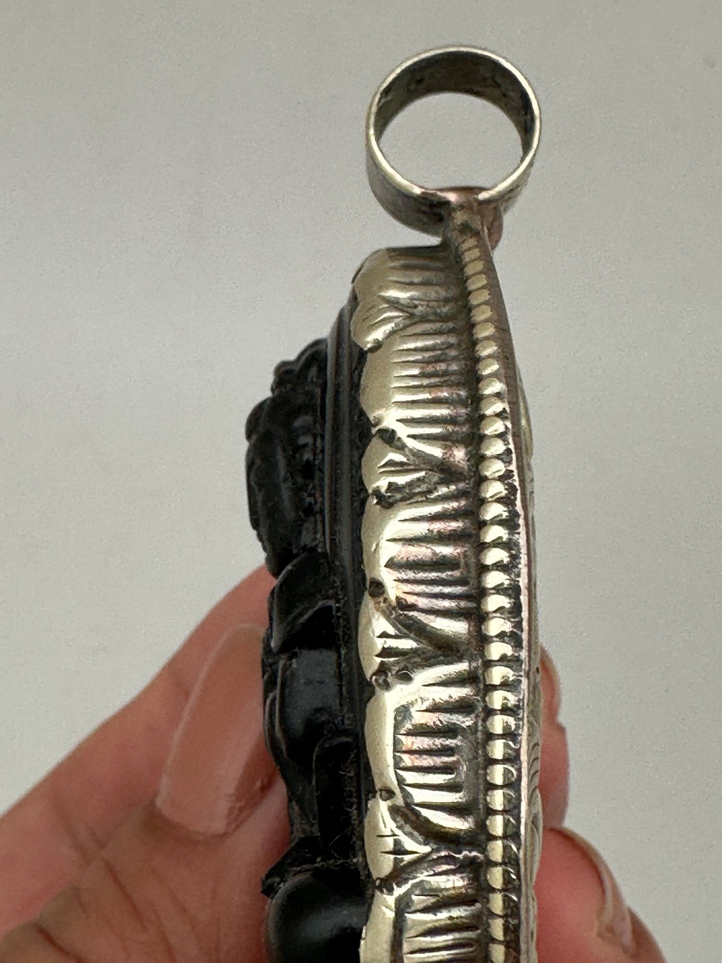 Quan yin, Guan yin,Handcrafted,Tibetan silver, Amulet, Boddhisattva,Feminine Buddha,64.7mmX35.6mm