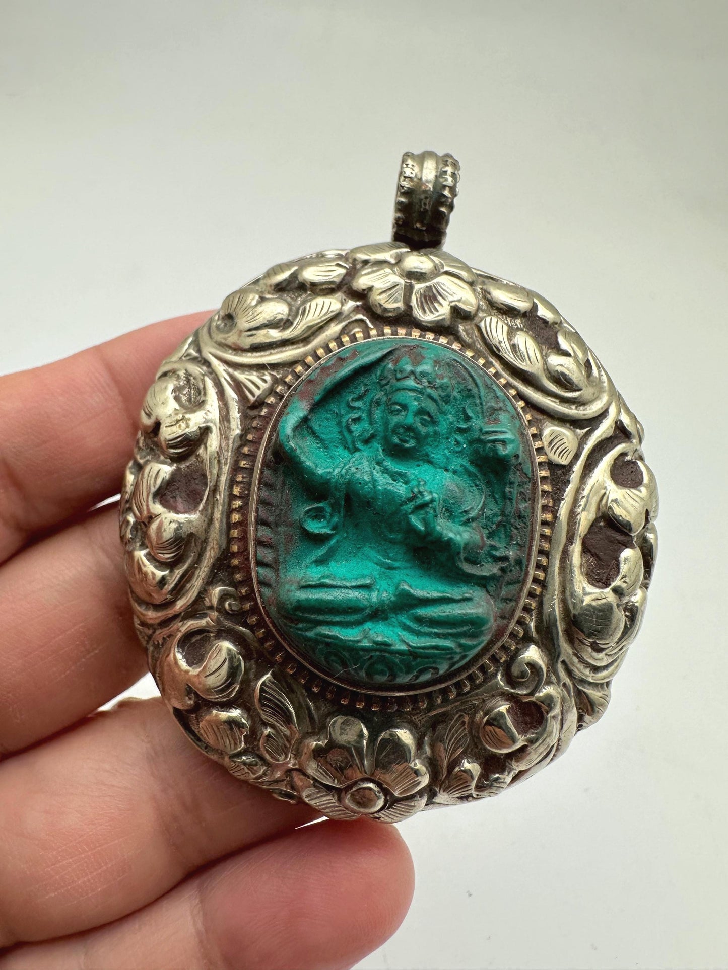Manjushree,Manjushri pendant, howlite turquoise, handcrafted, tibetansilver, enlightened Buddha, Boddhisattva,Buddha of wisdom,63.3mmX48.8mm