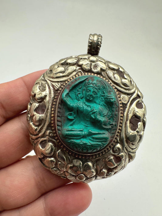 Manjushree,Manjushri pendant, howlite turquoise, handcrafted, tibetansilver, enlightened Buddha, Boddhisattva,Buddha of wisdom,63.3mmX48.8mm
