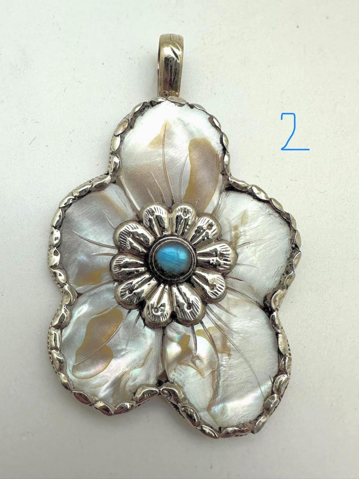 Abolone flower pendant,moonstone,lapis,labradorite,turquoise Tibetan silver, handcrafted,Nepalese