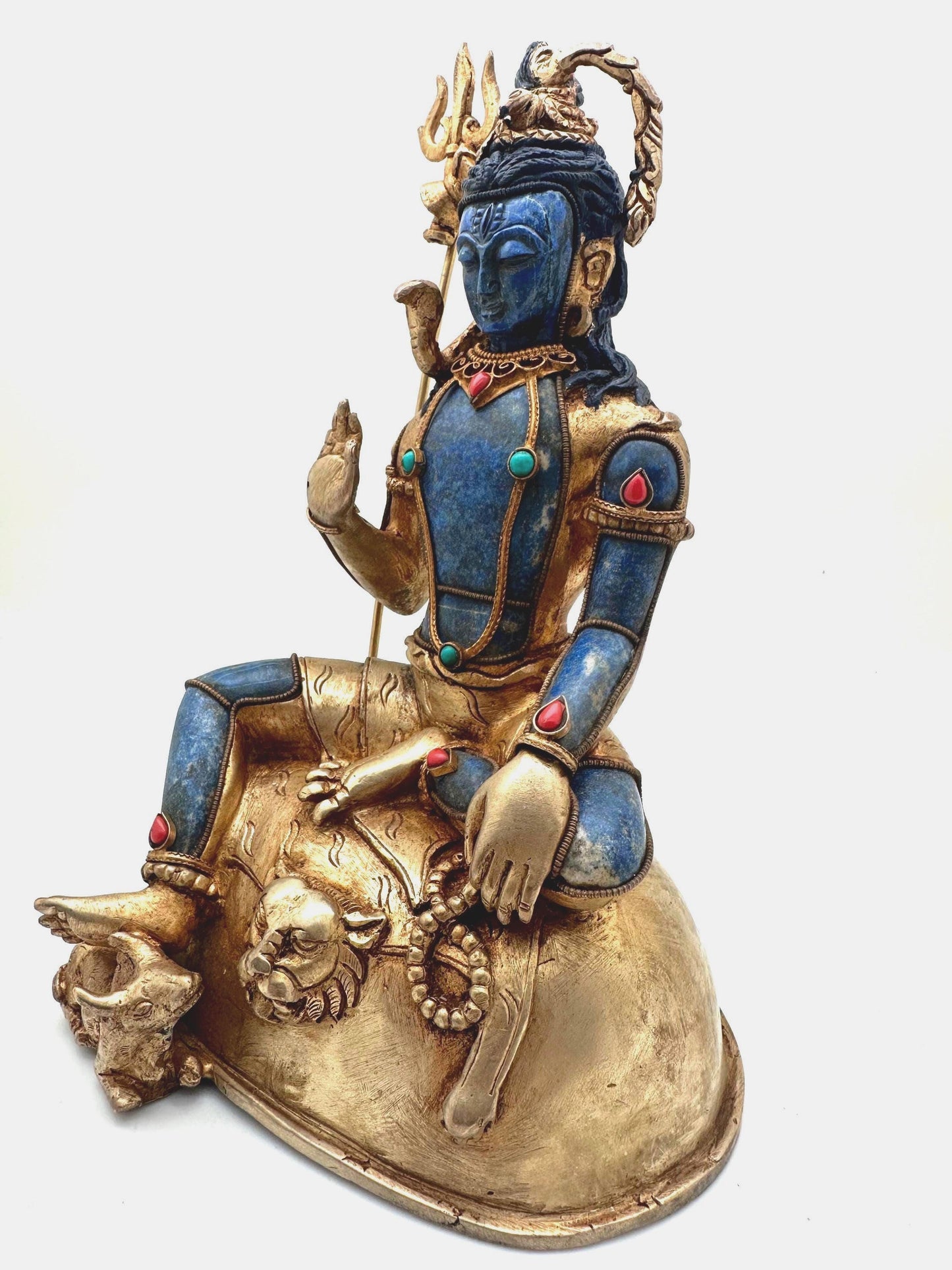Shiva statue, lapis lazuli statue, gold plated, master handcrafted from Nepal