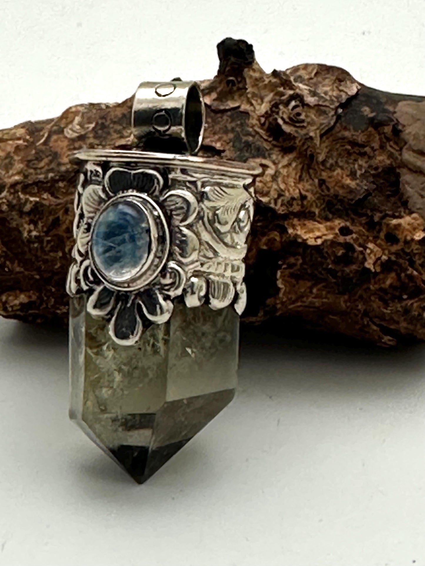 Citrine point pendant, moonstone,handcrafted, Tibetan silver,ethnic style,Nepalese