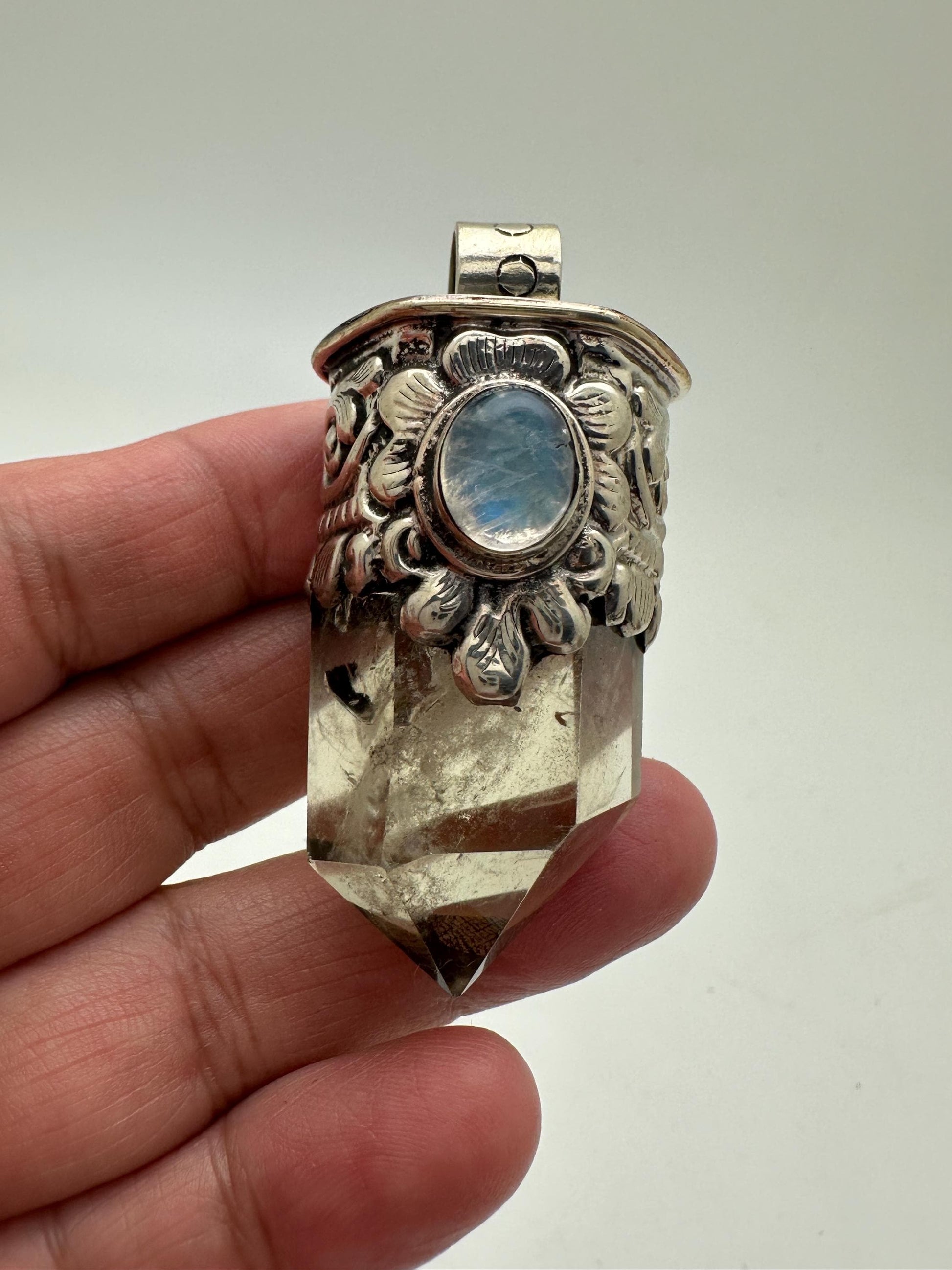 Citrine point pendant, moonstone,handcrafted, Tibetan silver,ethnic style,Nepalese