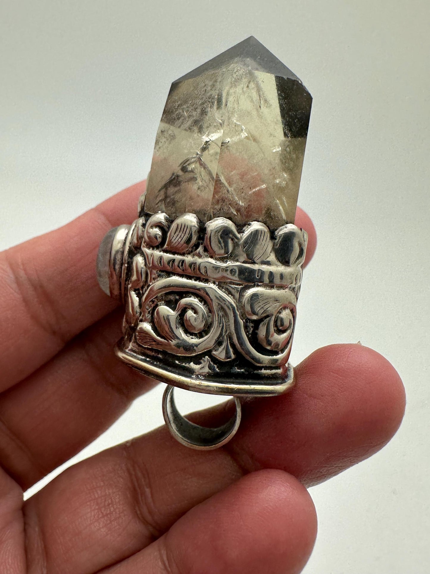 Citrine point pendant, moonstone,handcrafted, Tibetan silver,ethnic style,Nepalese