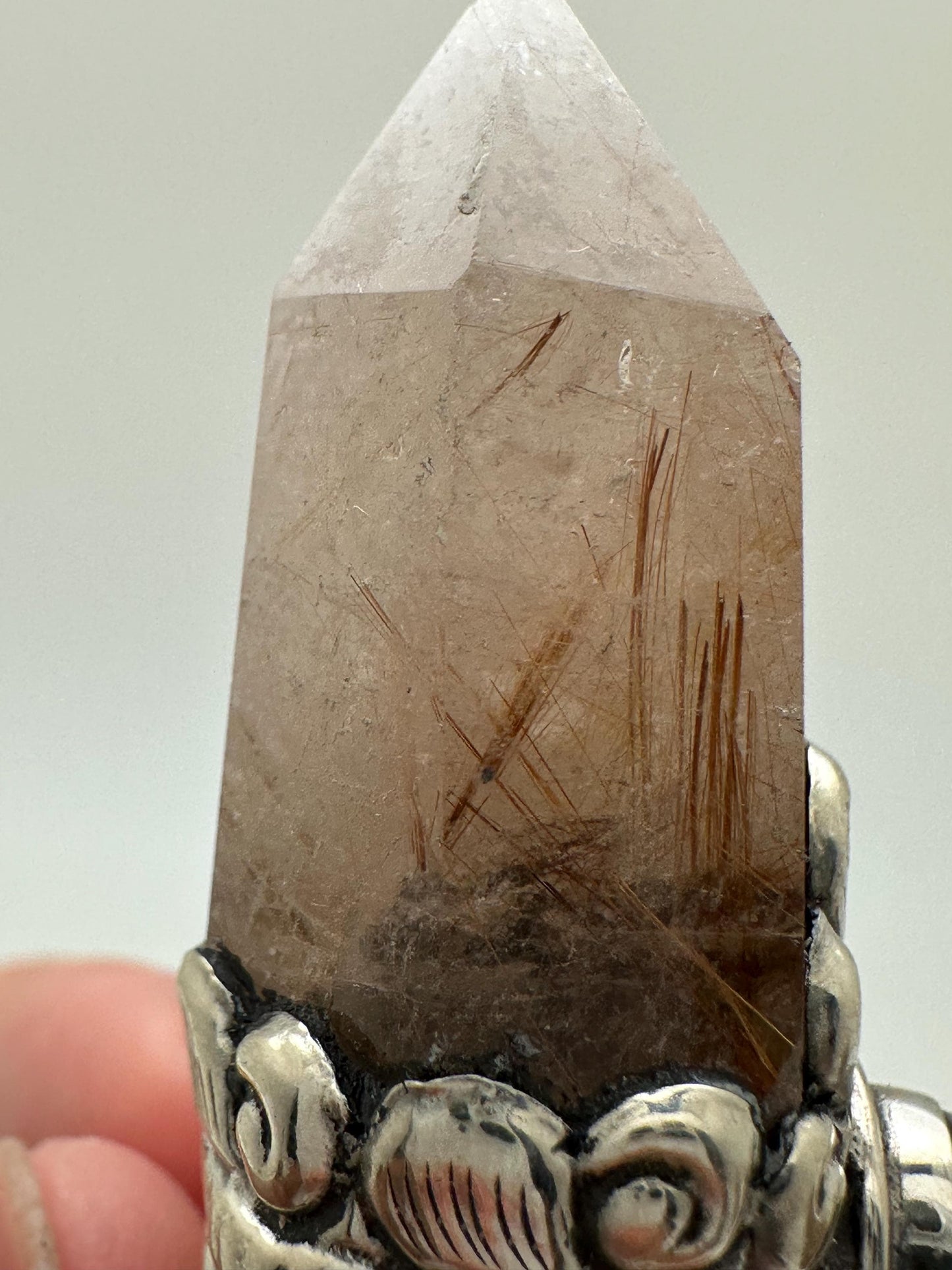Golden Redulited point pendant, moonstone, handcrafted, Tibetan silver,ethnic style,56X18mm