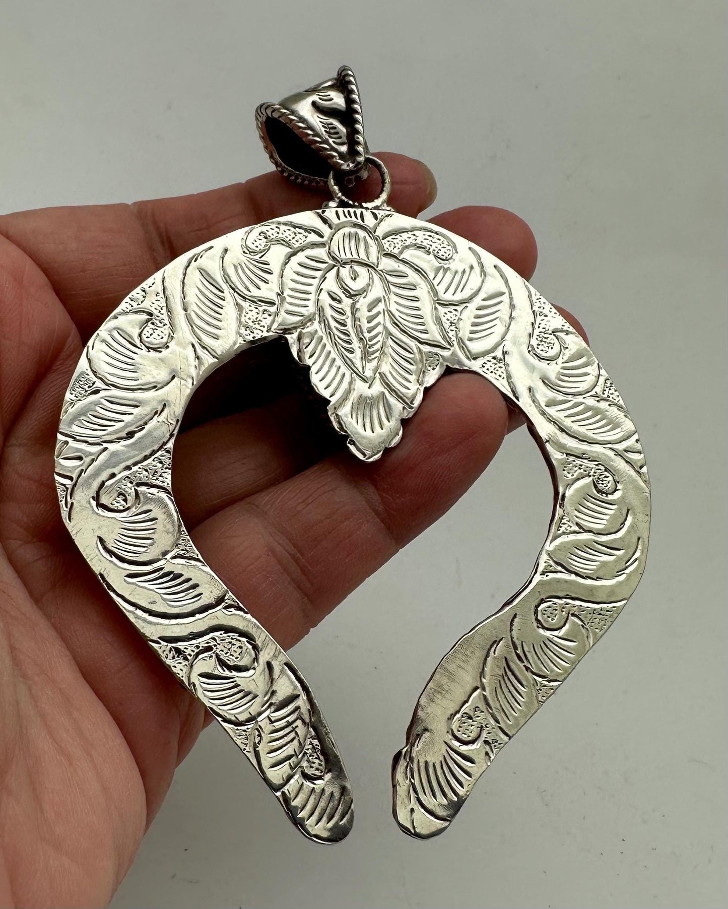 Natural turquoise squash blossom pendant, handcrafted, Tibetan repousse silver,87.5X66.6 mm