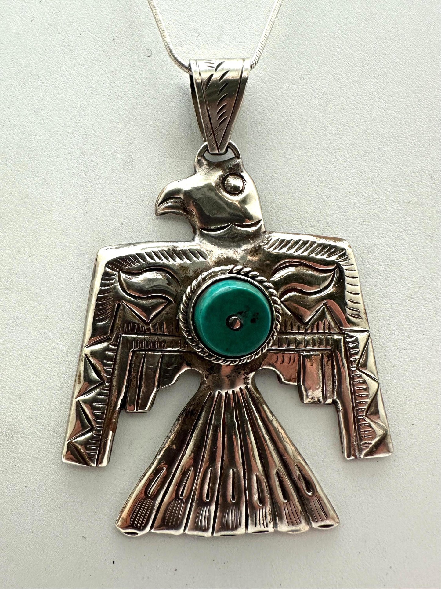 Thunder bird pendant, handcrafted, turquoise, Tibetan silver,79mmX55mm
