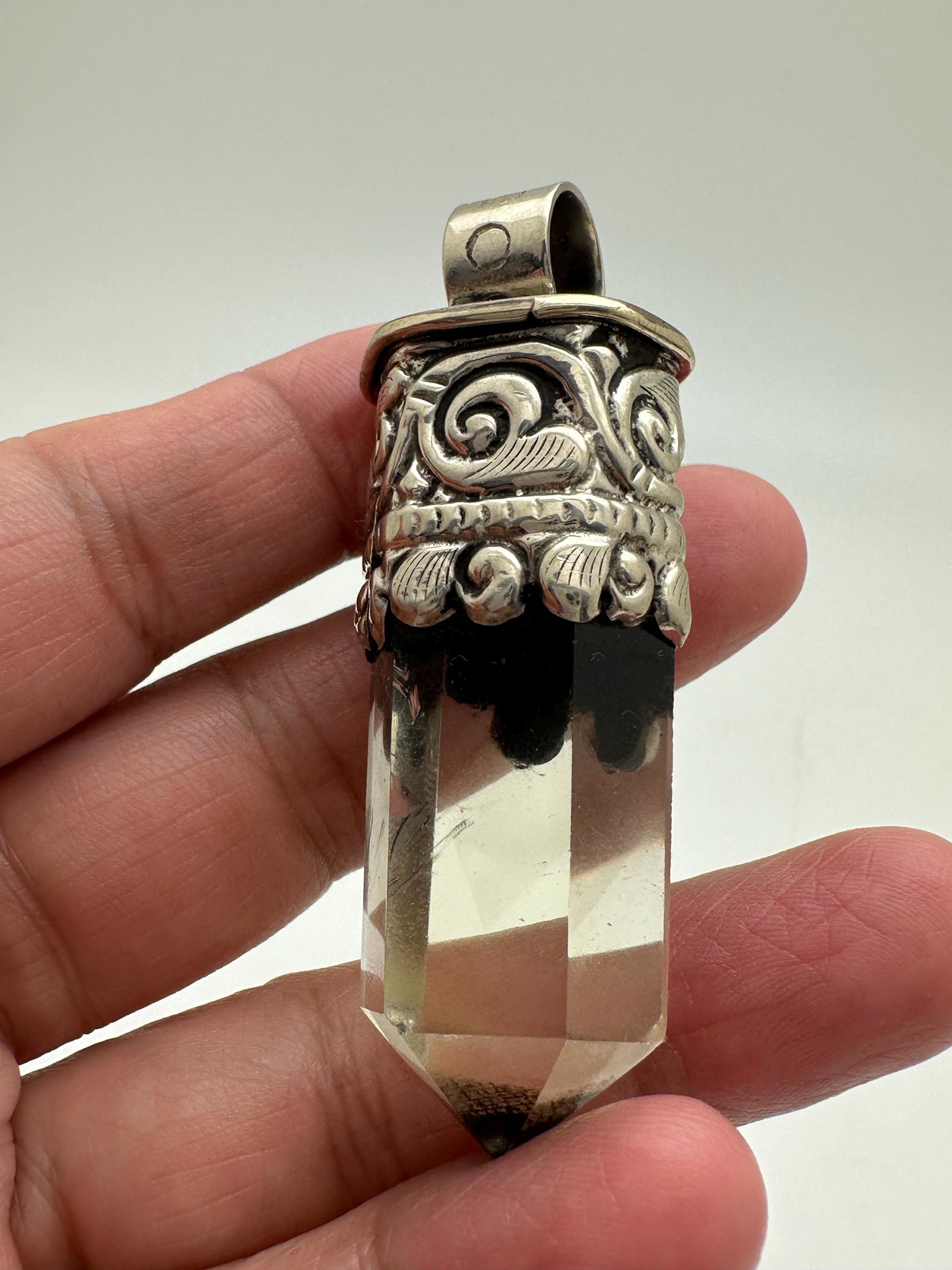 citrine point pendant, handcrafted, Tibetan silver, lapis, 58mmX16mm, weighs about 25gm