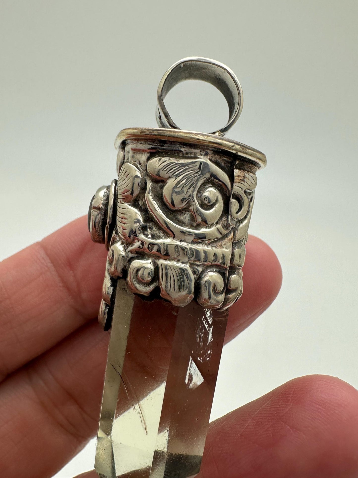 citrine point pendant, handcrafted, Tibetan silver, lapis, 58mmX16mm, weighs about 25gm