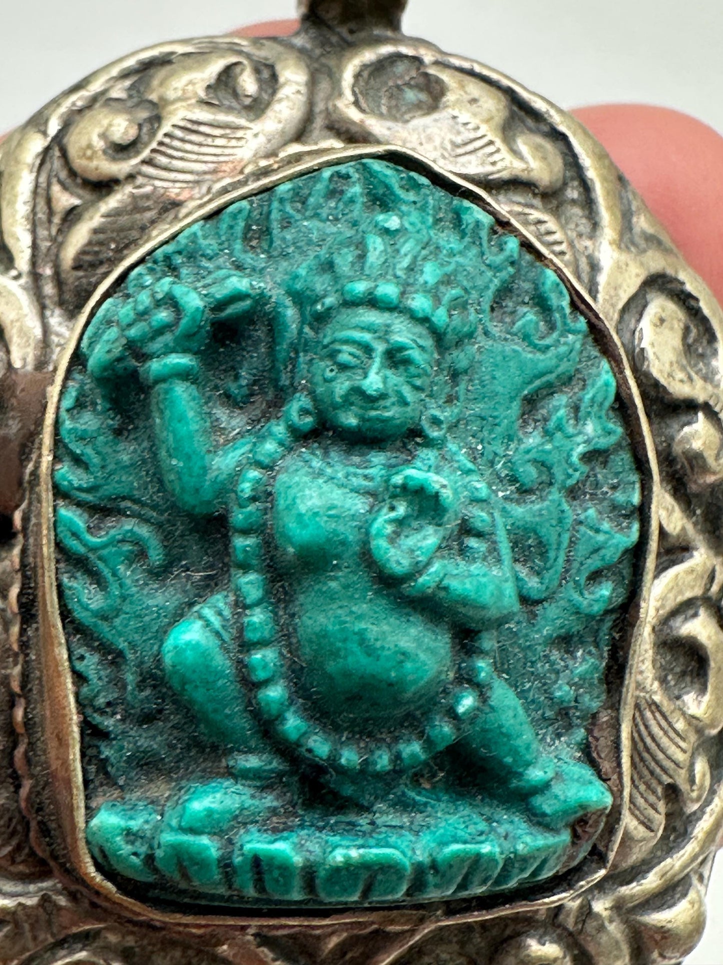 Vajrapani Pendant, Tibetan Silver, Resin Turquoise, Handcrafted Nepal (54mmX38.7mm)