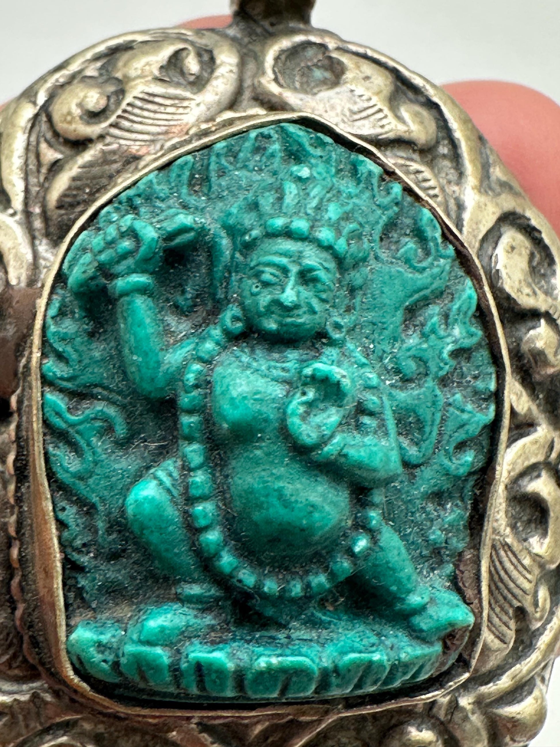 Vajrapani Pendant, Tibetan Silver, Resin Turquoise, Handcrafted Nepal (54mmX38.7mm)