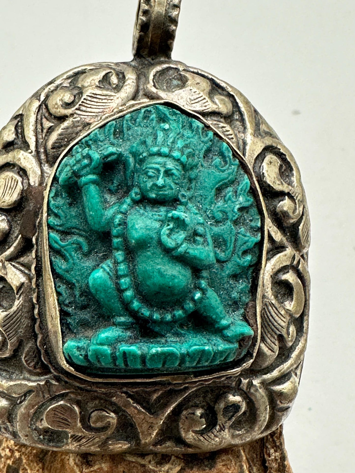 Vajrapani Pendant, Tibetan Silver, Resin Turquoise, Handcrafted Nepal (54mmX38.7mm)