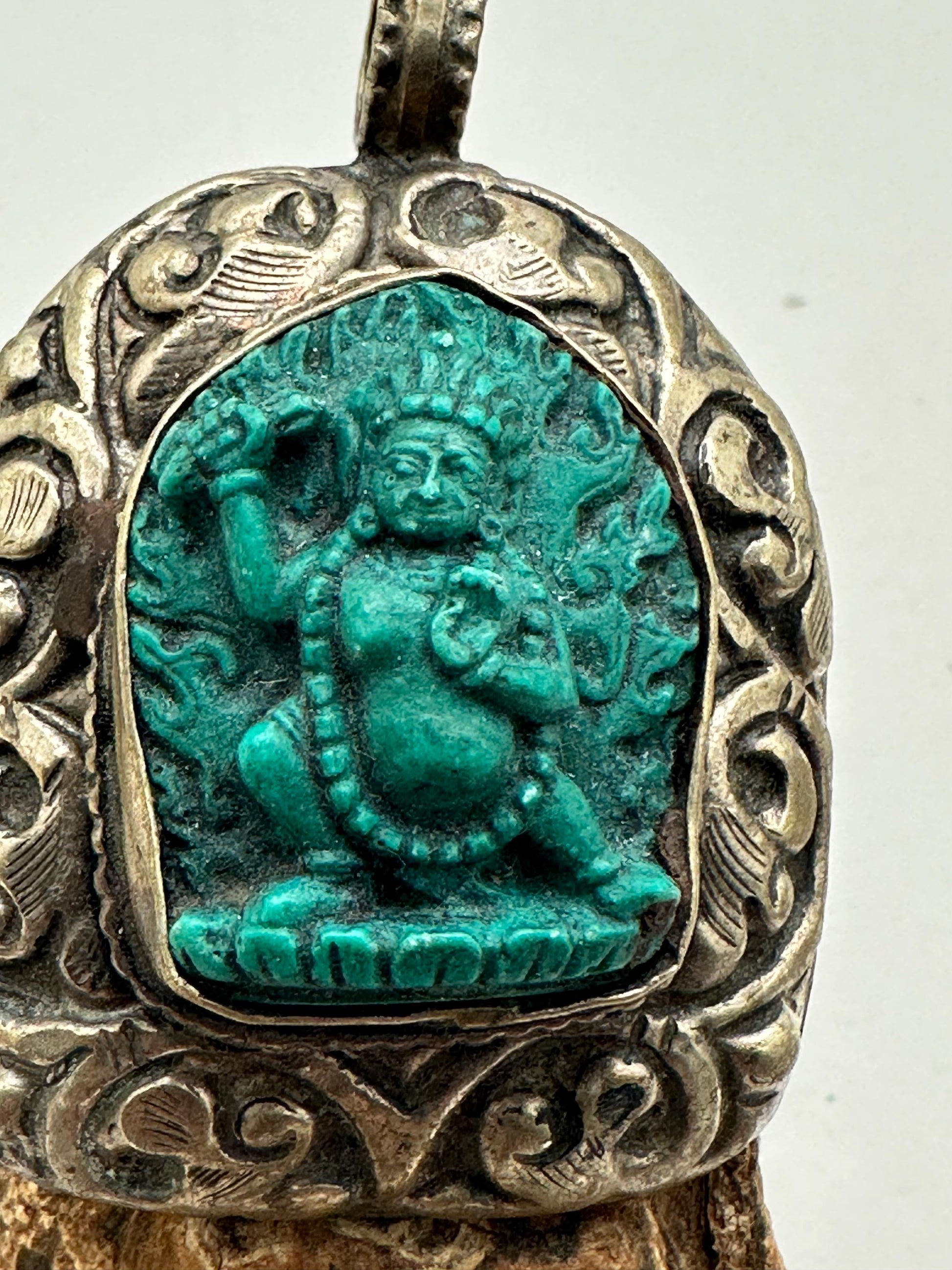 Vajrapani Pendant, Tibetan Silver, Resin Turquoise, Handcrafted Nepal (54mmX38.7mm)