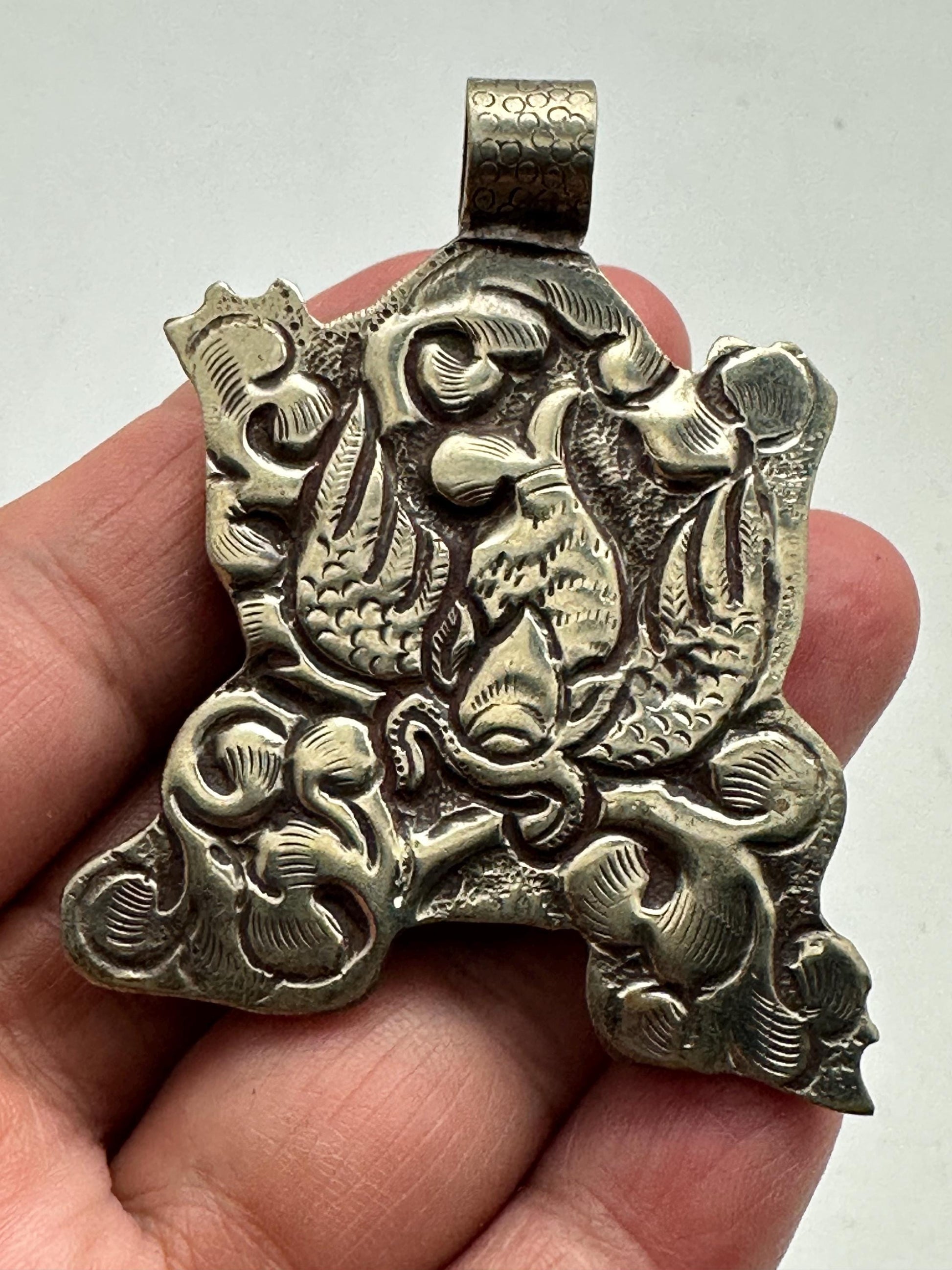 frog pendant, handcrafted,Tibetan repose silver, black onyx, coral, Emerald,animal lover,59mmX55mm