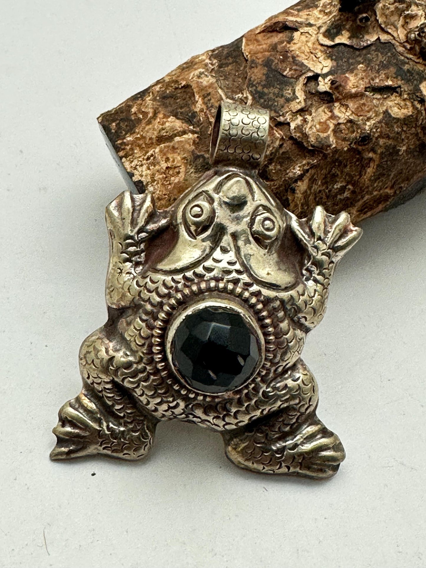 frog pendant, handcrafted,Tibetan repose silver, black onyx, coral, Emerald,animal lover,59mmX55mm