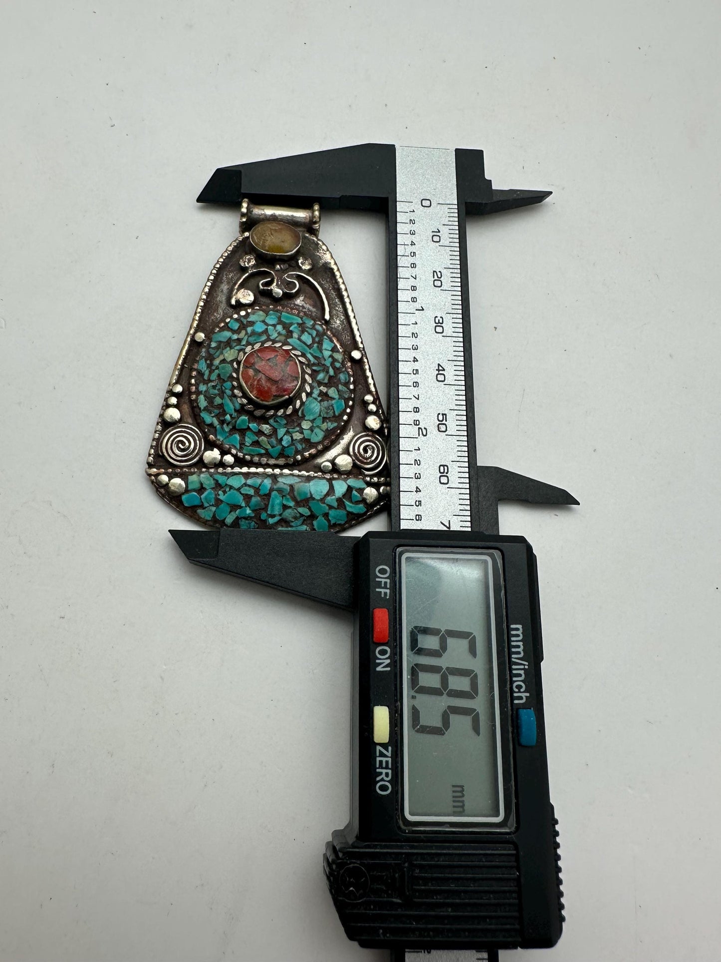 turquoise,coral inlaid pendant, handcrafted,Tibetan silver,Tibetan jewelry,48.3mmX68.5mm,