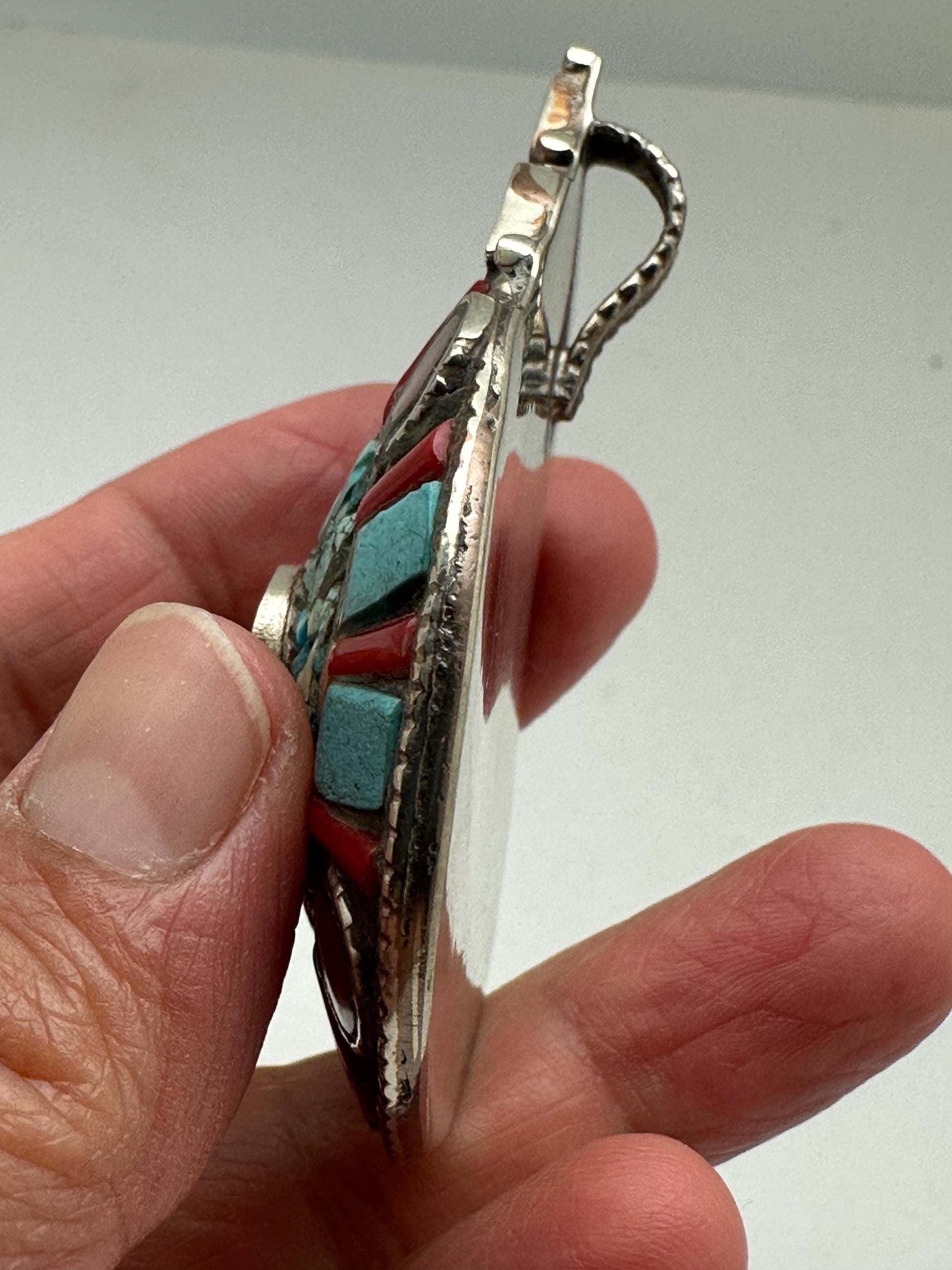 turquoise pendant, inlaid coral, turquoise ,handcrafted, tibetan silver,ethnic style,Nepalese