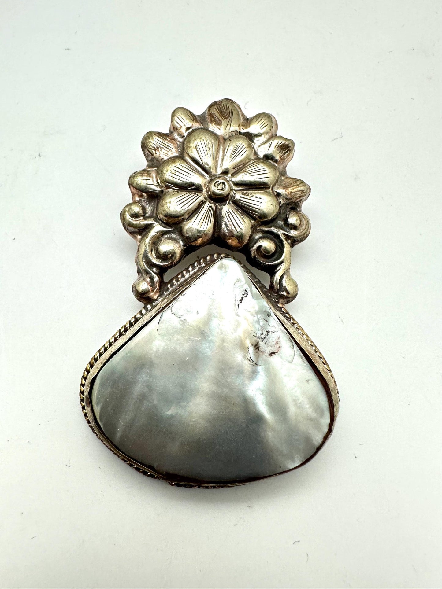 Abalone , Tibetan Repousse silver,floral,handcrafted,etnic style,Nepalese