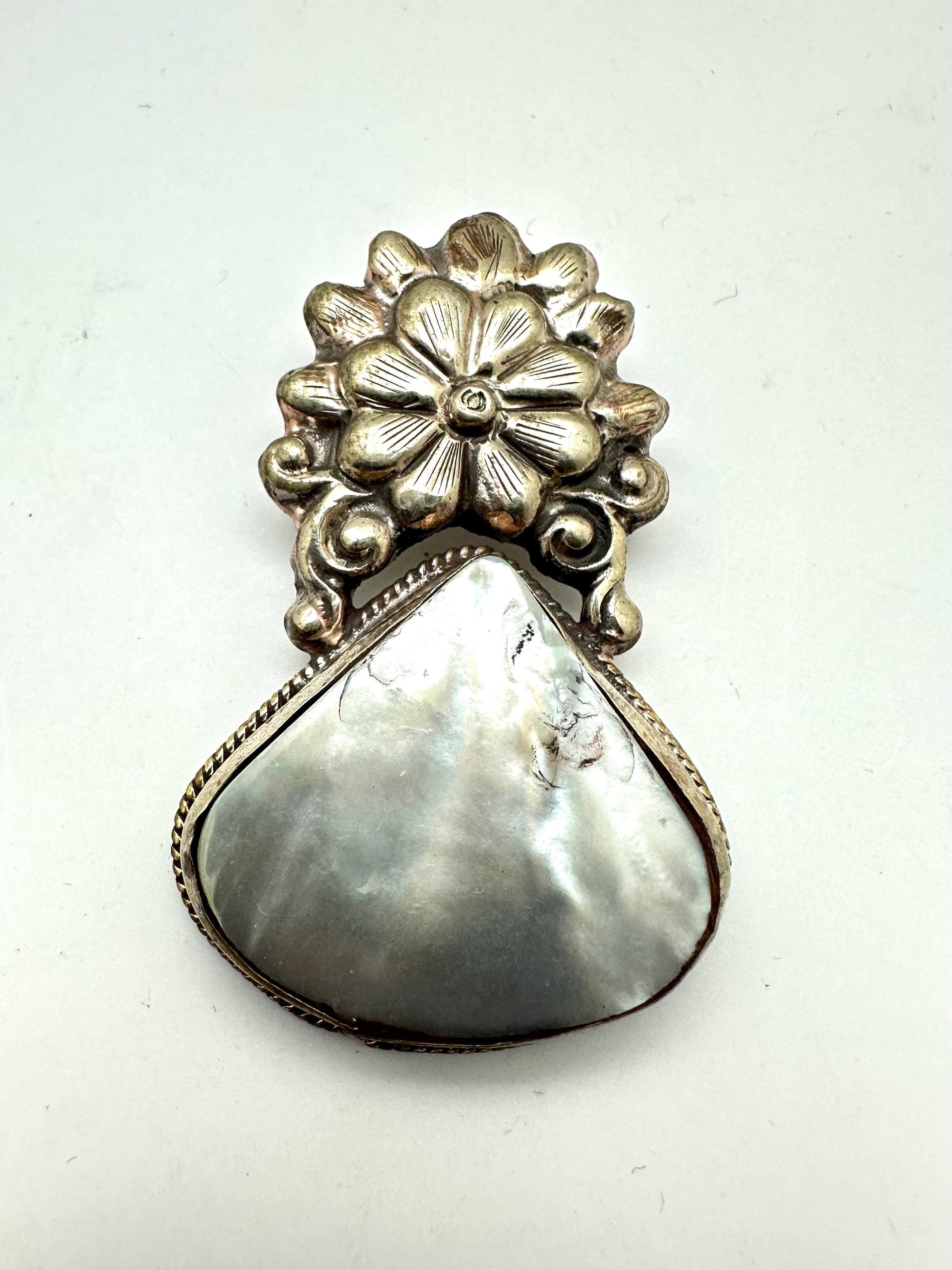 Abalone , Tibetan Repousse silver,floral,handcrafted,etnic style,Nepalese