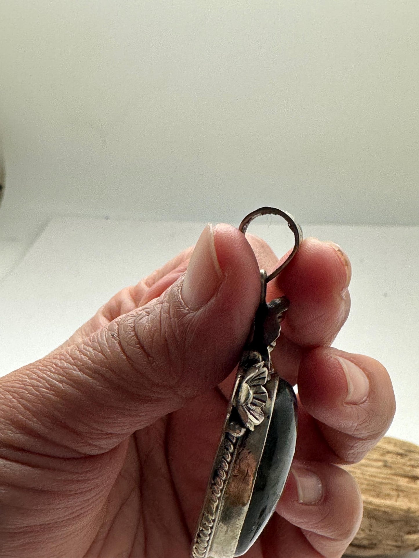 Labradorite pendant, handcrafted,tibetan repousse silver, floral design ,ethnic style,59mmX26mm