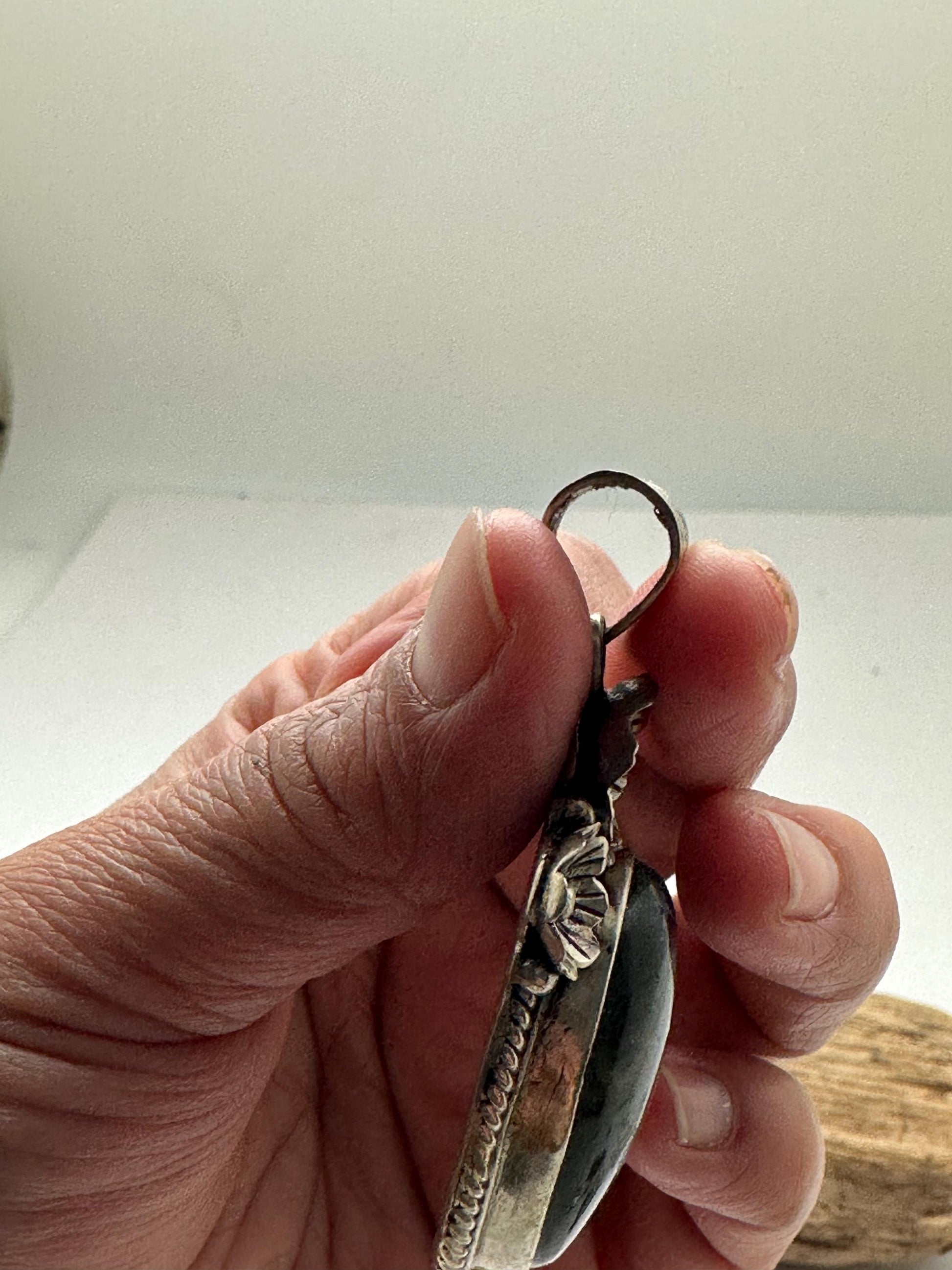 Labradorite pendant, handcrafted,tibetan repousse silver, floral design ,ethnic style,59mmX26mm