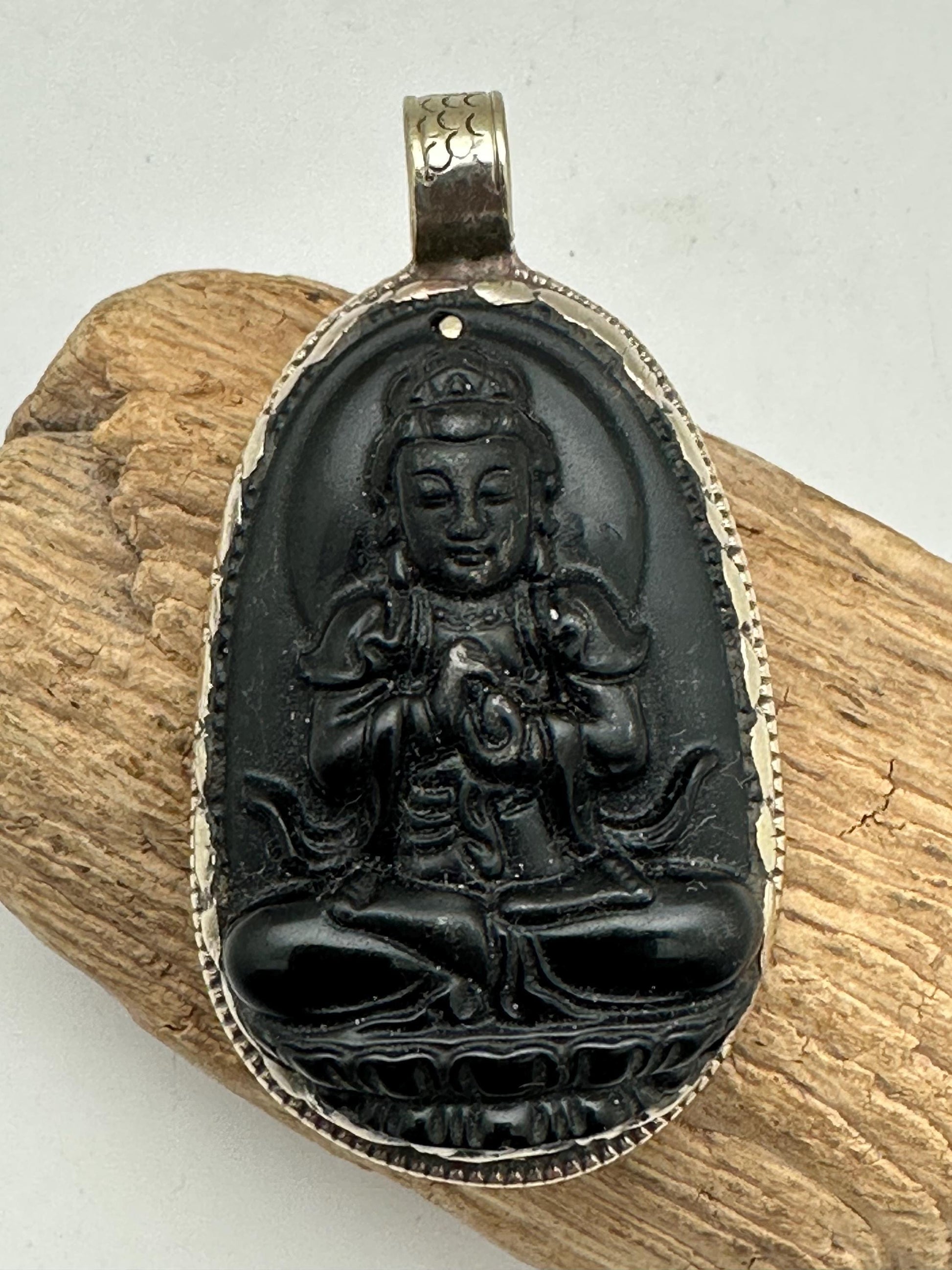 Quan yin, Guan yin,Handcrafted,Tibetan silver, Amulet, Boddhisattva,Feminine Buddha,64.7mmX35.6mm