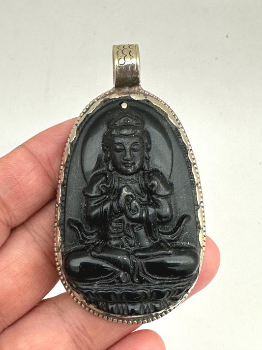 Quan yin, Guan yin,Handcrafted,Tibetan silver, Amulet, Boddhisattva,Feminine Buddha,64.7mmX35.6mm