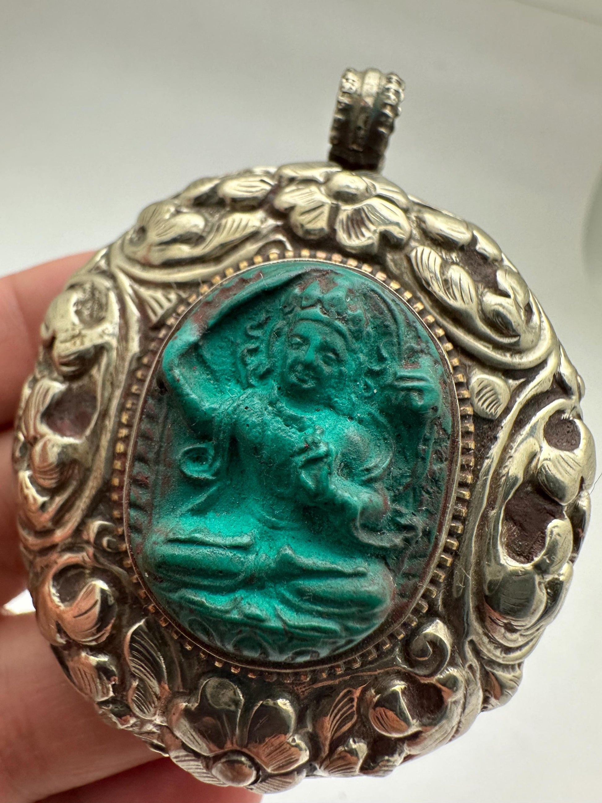 Manjushree,Manjushri pendant, howlite turquoise, handcrafted, tibetansilver, enlightened Buddha, Boddhisattva,Buddha of wisdom,63.3mmX48.8mm