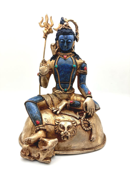 Shiva statue, lapis lazuli statue, gold plated, master handcrafted from Nepal