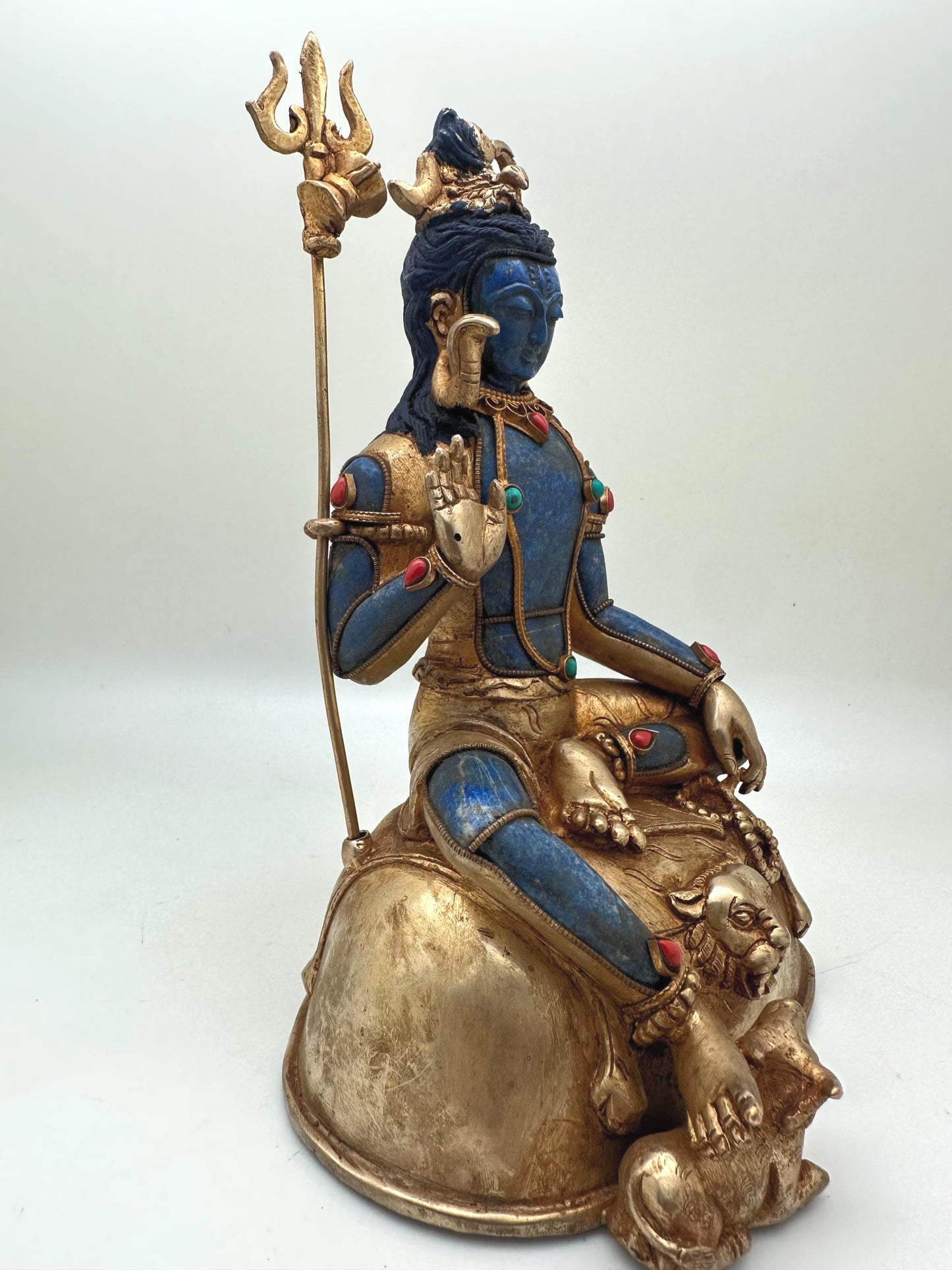 Shiva statue, lapis lazuli statue, gold plated, master handcrafted from Nepal