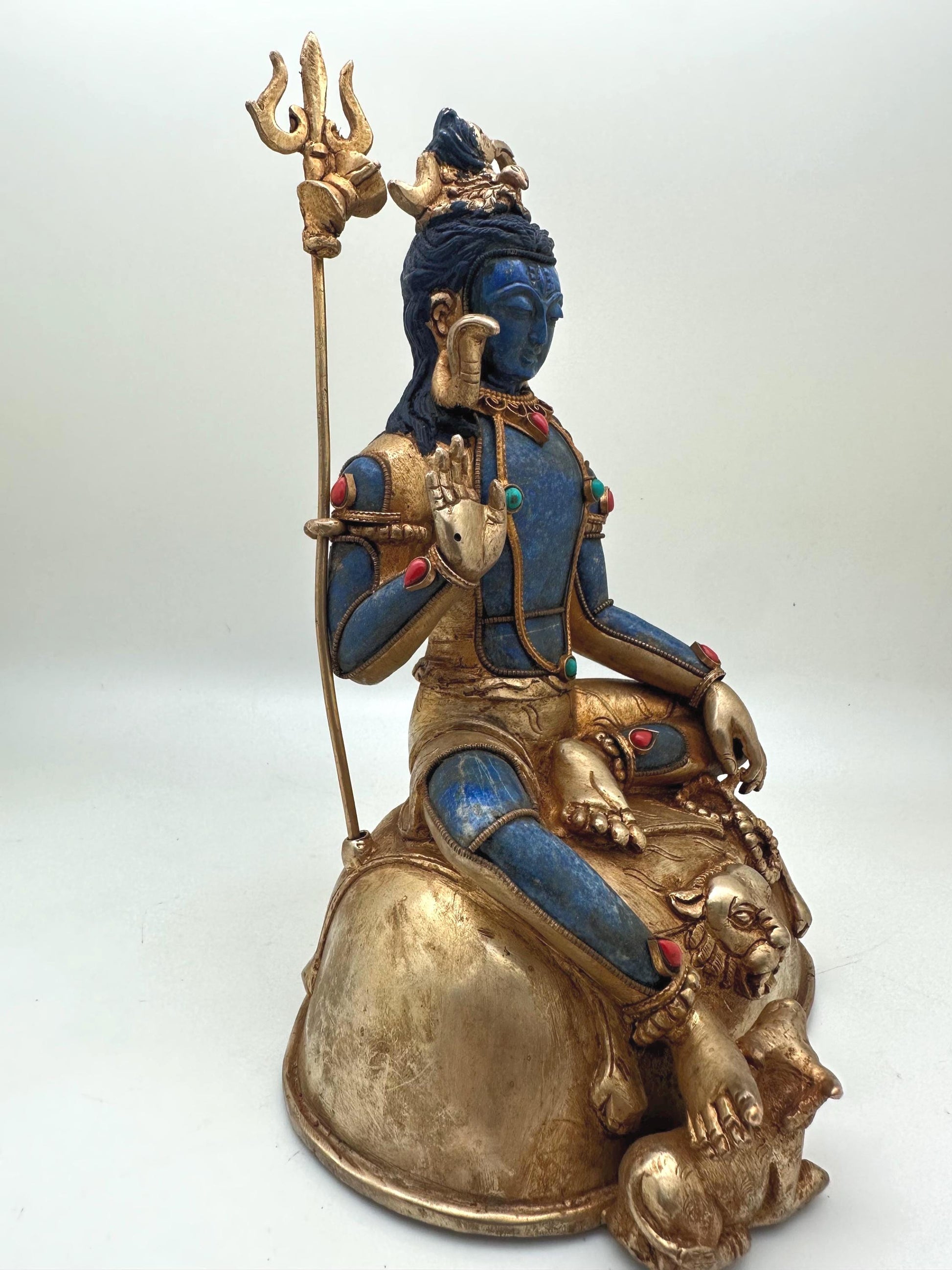 Shiva statue, lapis lazuli statue, gold plated, master handcrafted from Nepal