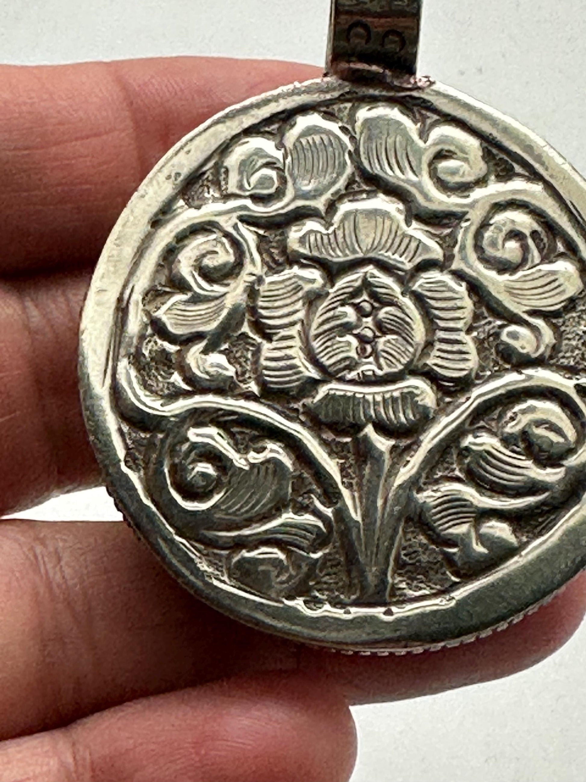 Bone carved flower pendant,rose,handcrafted,tibetan silver,Tibetan design,ethnic,Himalayan,Nepalese