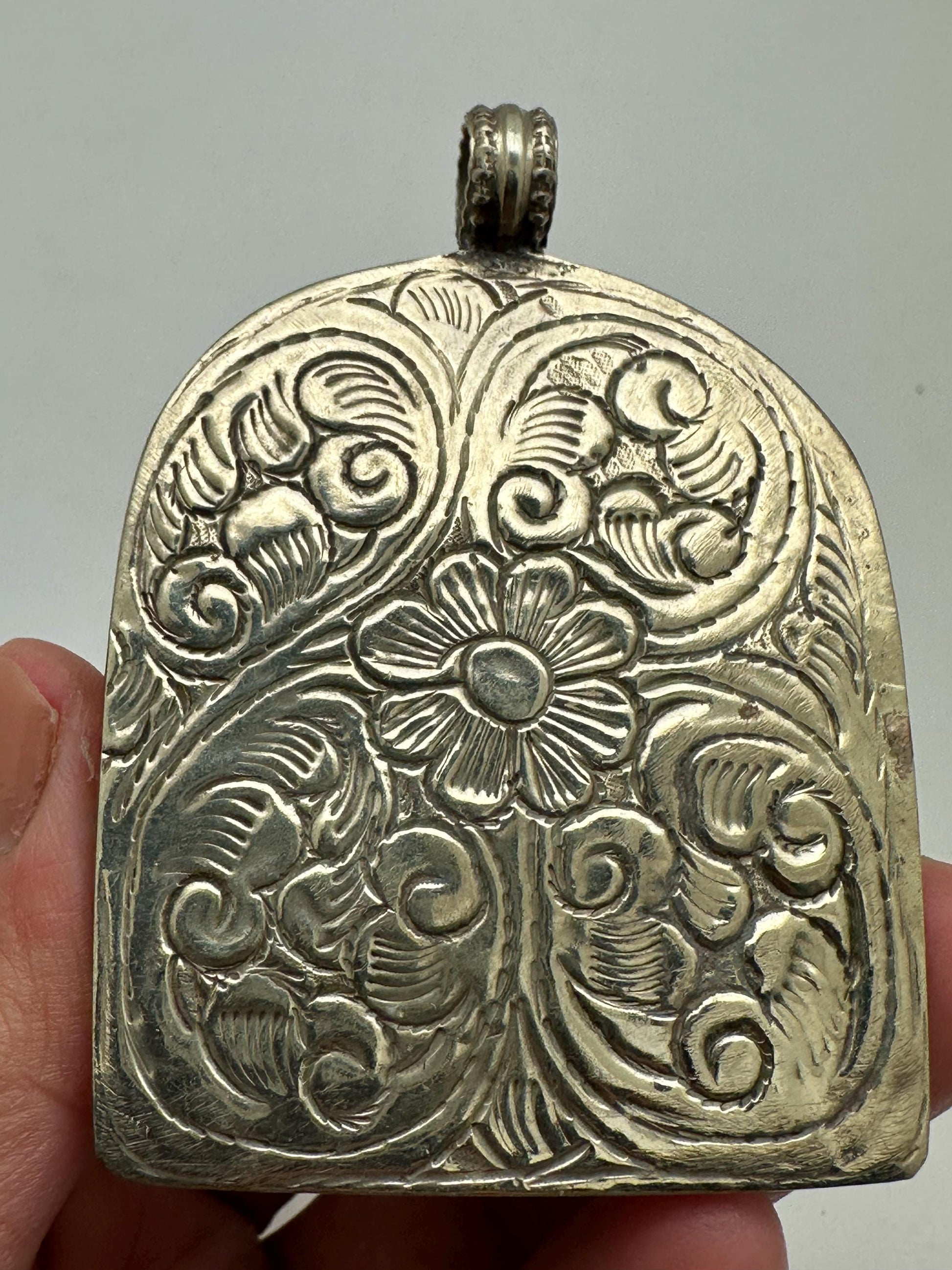 Green Tara,Handcrafted,Tibetan silver, amulet,resin turquoise, repousse silver,69mmX49mm