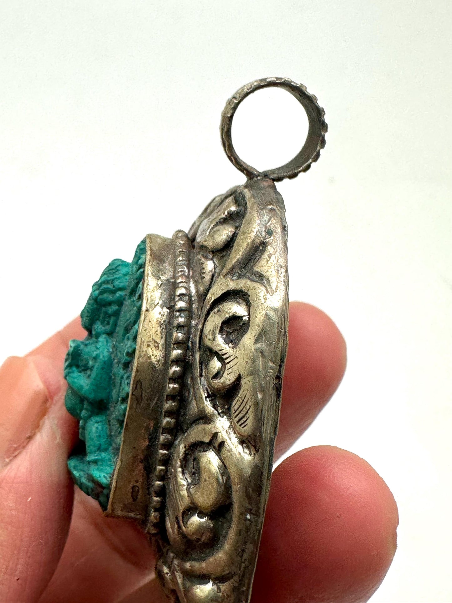 Vajrapani Pendant, Tibetan Silver, Resin Turquoise, Handcrafted Nepal (54mmX38.7mm)