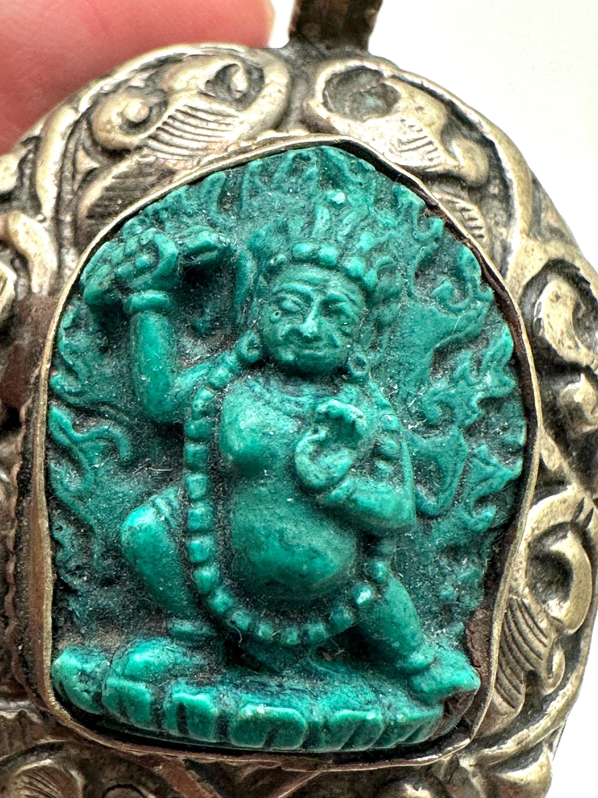Vajrapani Pendant, Tibetan Silver, Resin Turquoise, Handcrafted Nepal (54mmX38.7mm)