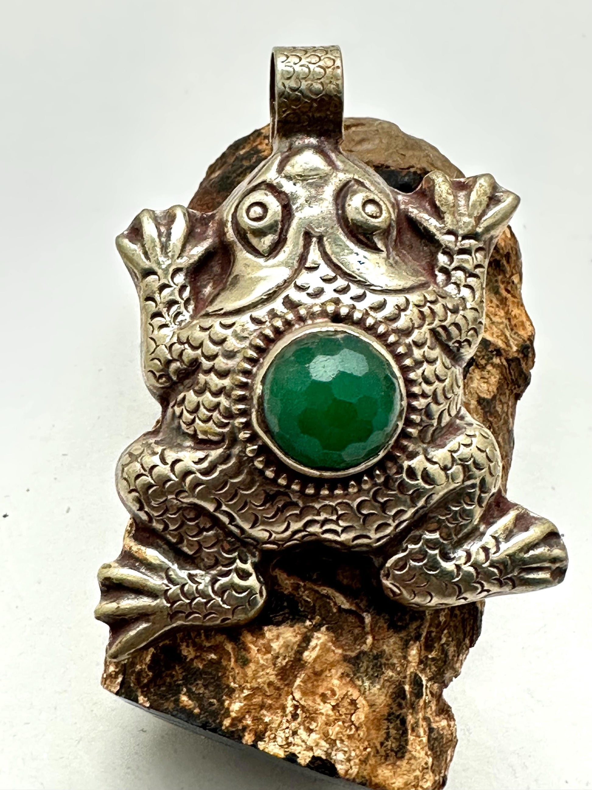 frog pendant, handcrafted,Tibetan repose silver, black onyx, coral, Emerald,animal lover,59mmX55mm