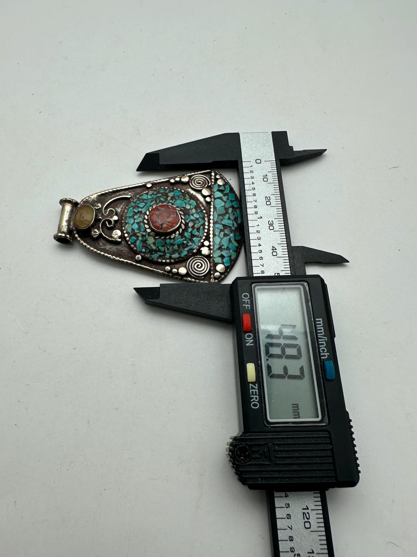 turquoise,coral inlaid pendant, handcrafted,Tibetan silver,Tibetan jewelry,48.3mmX68.5mm,