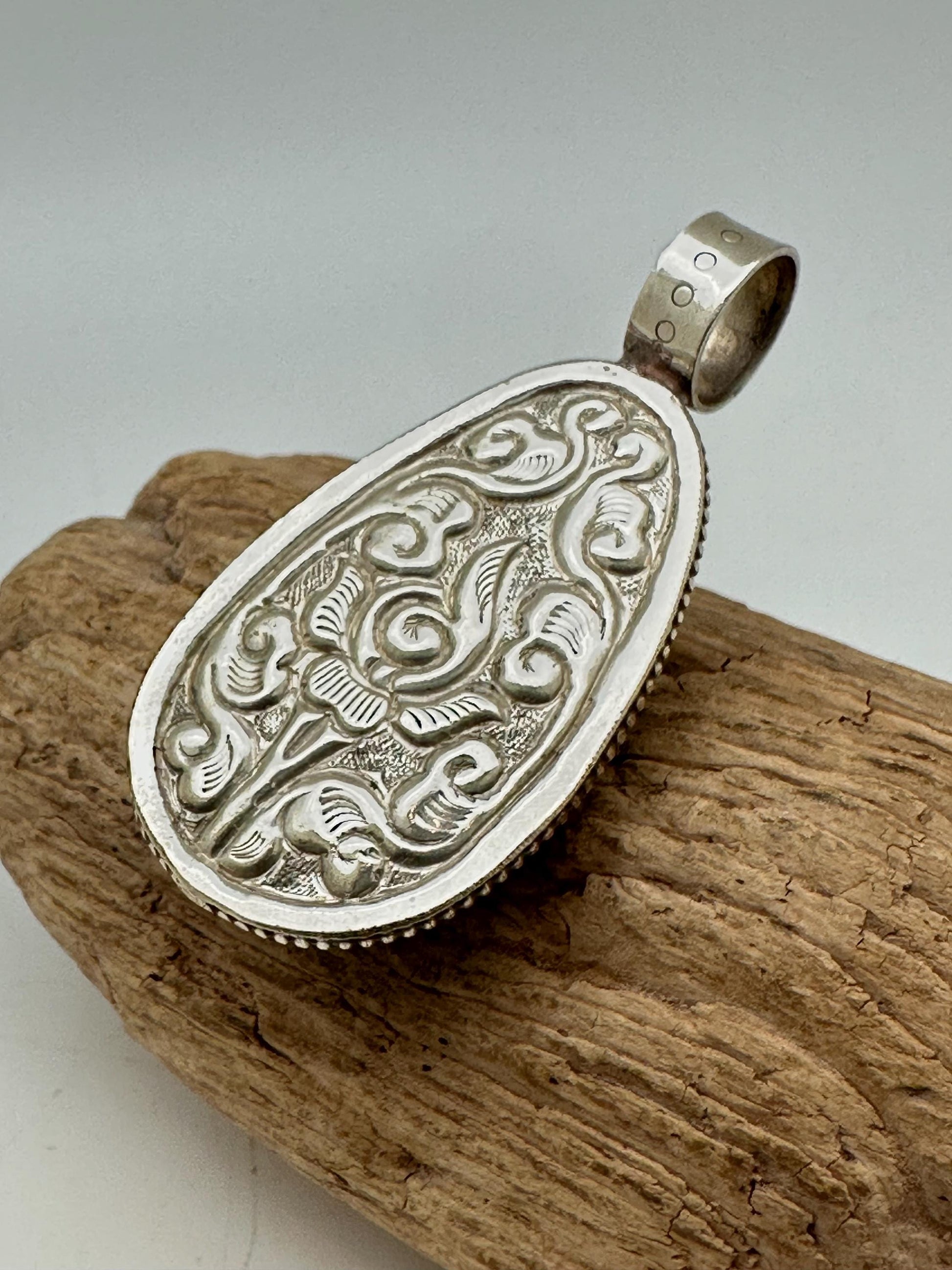 Labradorite Kwan Yin Pendant: Handcrafted Tibetan Silver, Nepalese