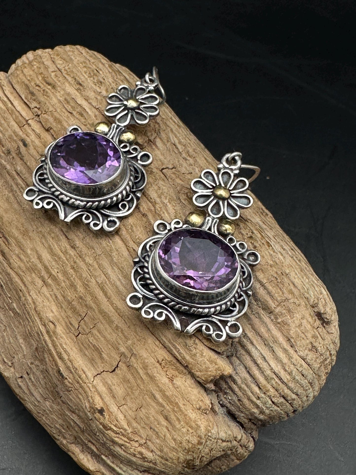 Amethyst earring ,925 sterling silver, natural amethyst, master handcrafted