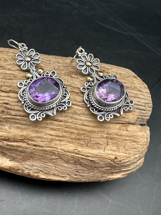 Amethyst earring ,925 sterling silver, natural amethyst, master handcrafted