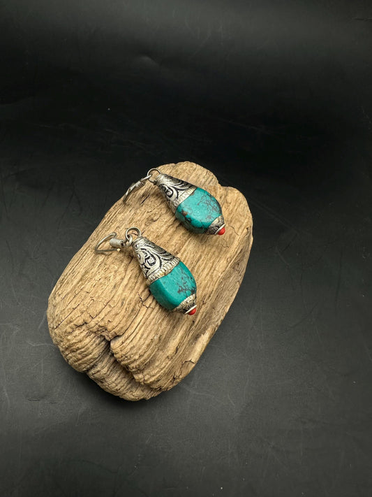 Tibetan Turquoise Earrings,raditional Ethnic Jewelry